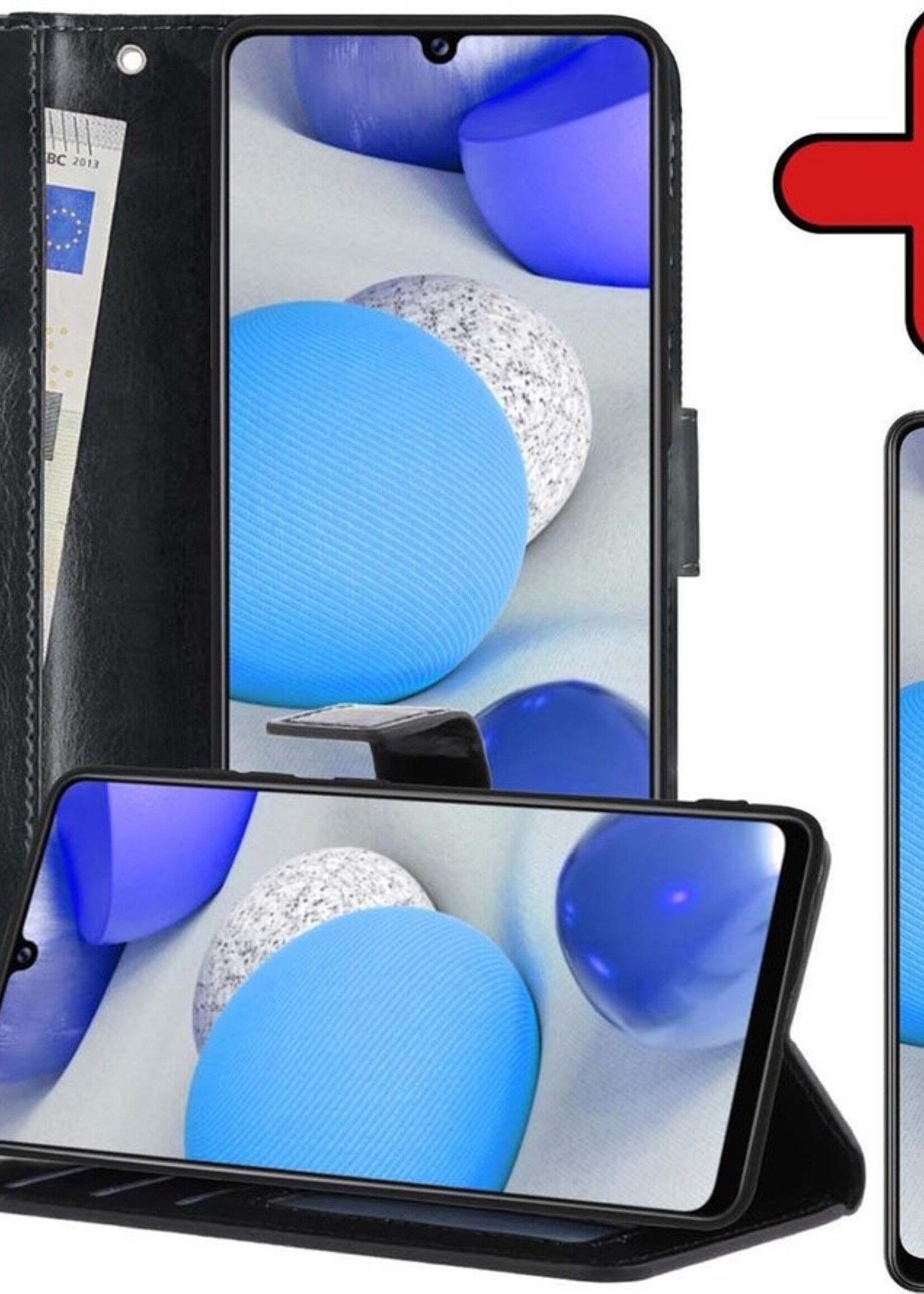 BTH Hoesje Geschikt voor Samsung A42 Hoesje Book Case Hoes Portemonnee Cover Walletcase Met Screenprotector - Hoes Geschikt voor Samsung Galaxy A42 Hoes Bookcase Hoesje - Zwart