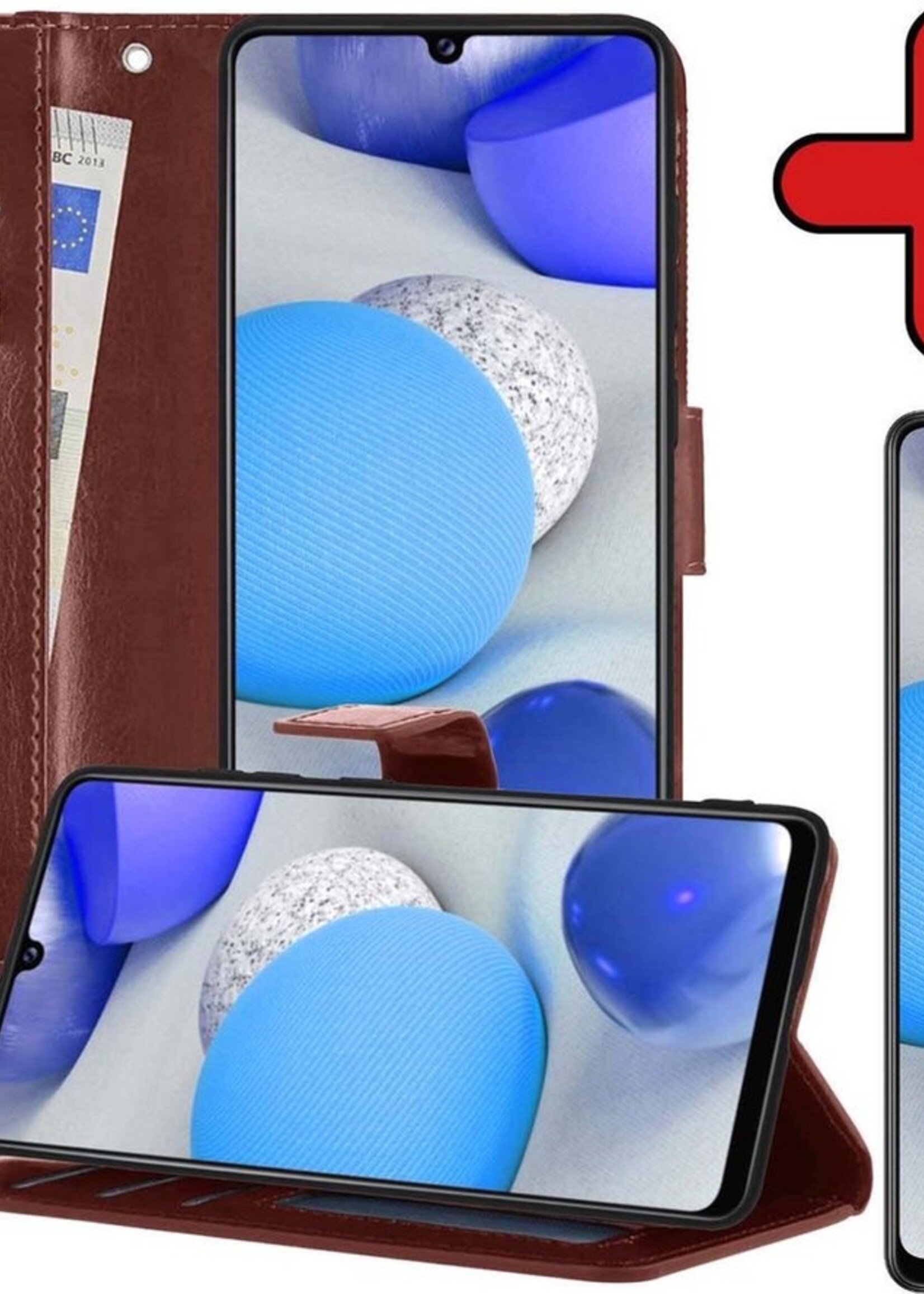 BTH Hoesje Geschikt voor Samsung A42 Hoesje Book Case Hoes Portemonnee Cover Walletcase Met Screenprotector - Hoes Geschikt voor Samsung Galaxy A42 Hoes Bookcase Hoesje - Bruin