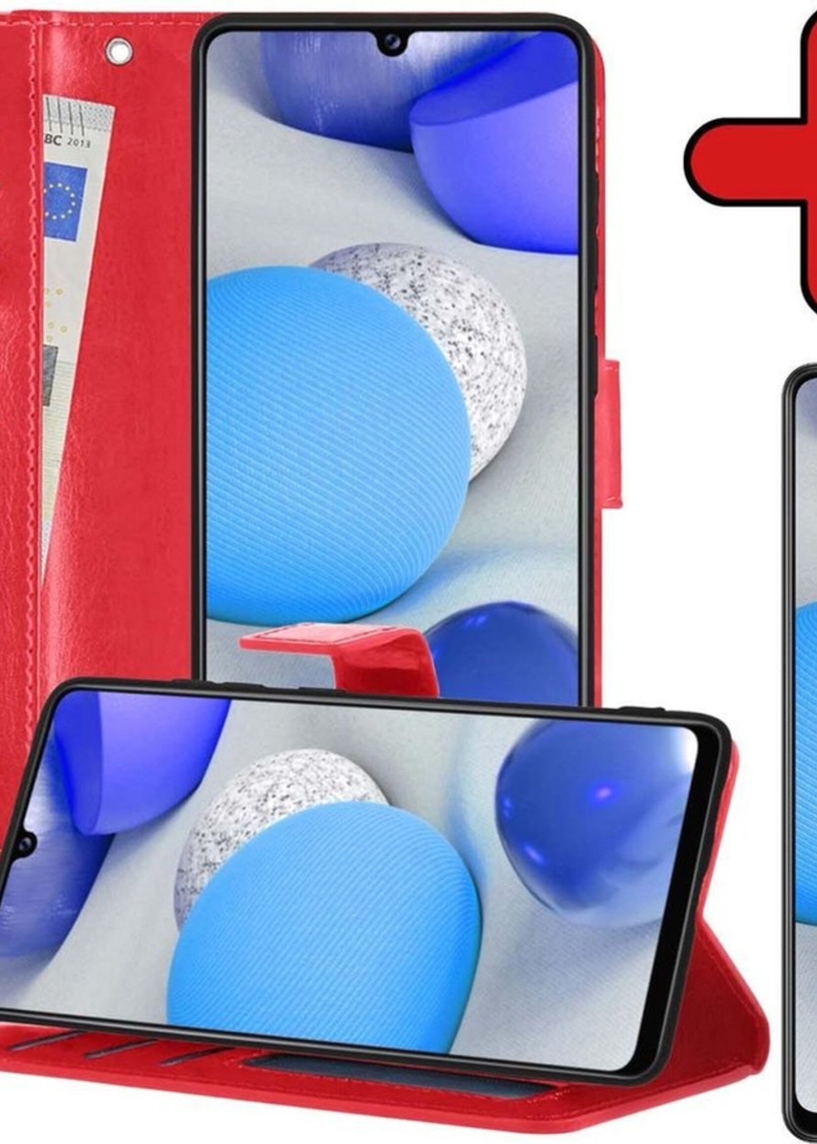 BTH Hoesje Geschikt voor Samsung A42 Hoesje Book Case Hoes Portemonnee Cover Walletcase Met Screenprotector - Hoes Geschikt voor Samsung Galaxy A42 Hoes Bookcase Hoesje - Rood
