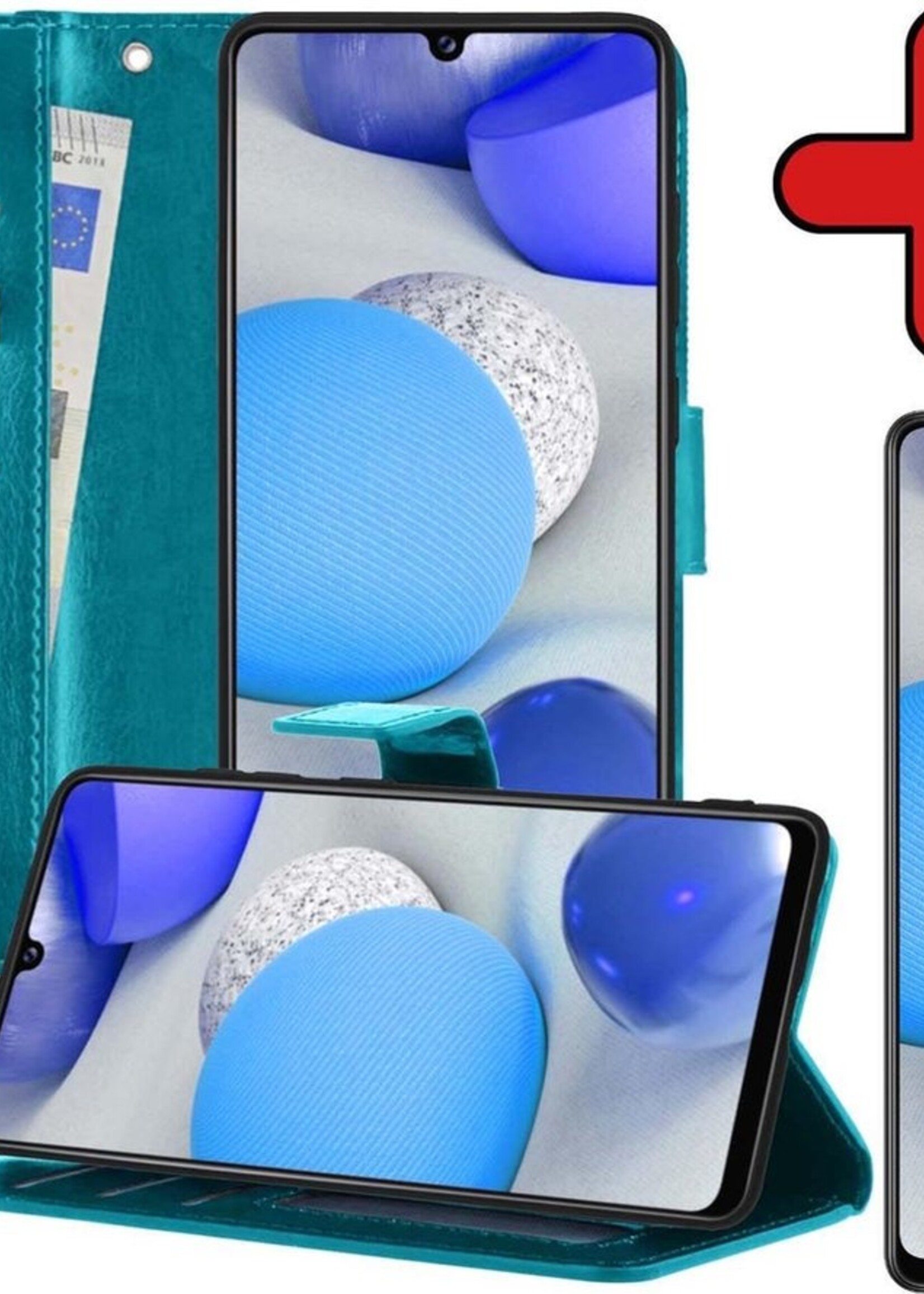 BTH Hoesje Geschikt voor Samsung A42 Hoesje Book Case Hoes Portemonnee Cover Walletcase Met Screenprotector - Hoes Geschikt voor Samsung Galaxy A42 Hoes Bookcase Hoesje - Turquoise