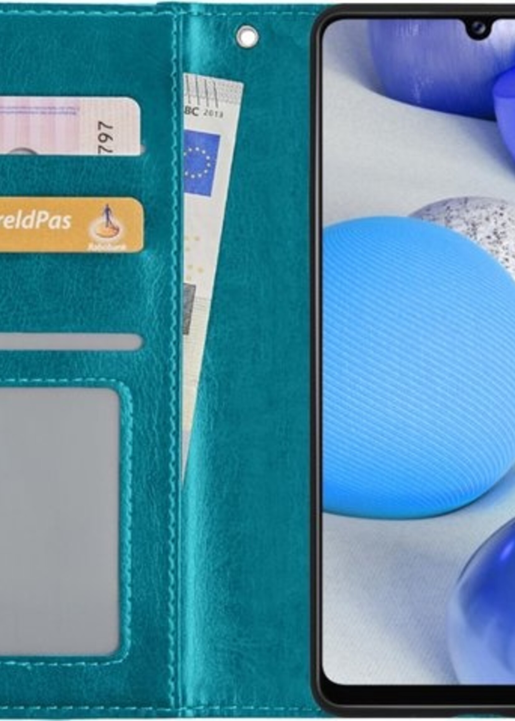 BTH Hoesje Geschikt voor Samsung A42 Hoesje Book Case Hoes Portemonnee Cover Walletcase Met Screenprotector - Hoes Geschikt voor Samsung Galaxy A42 Hoes Bookcase Hoesje - Turquoise