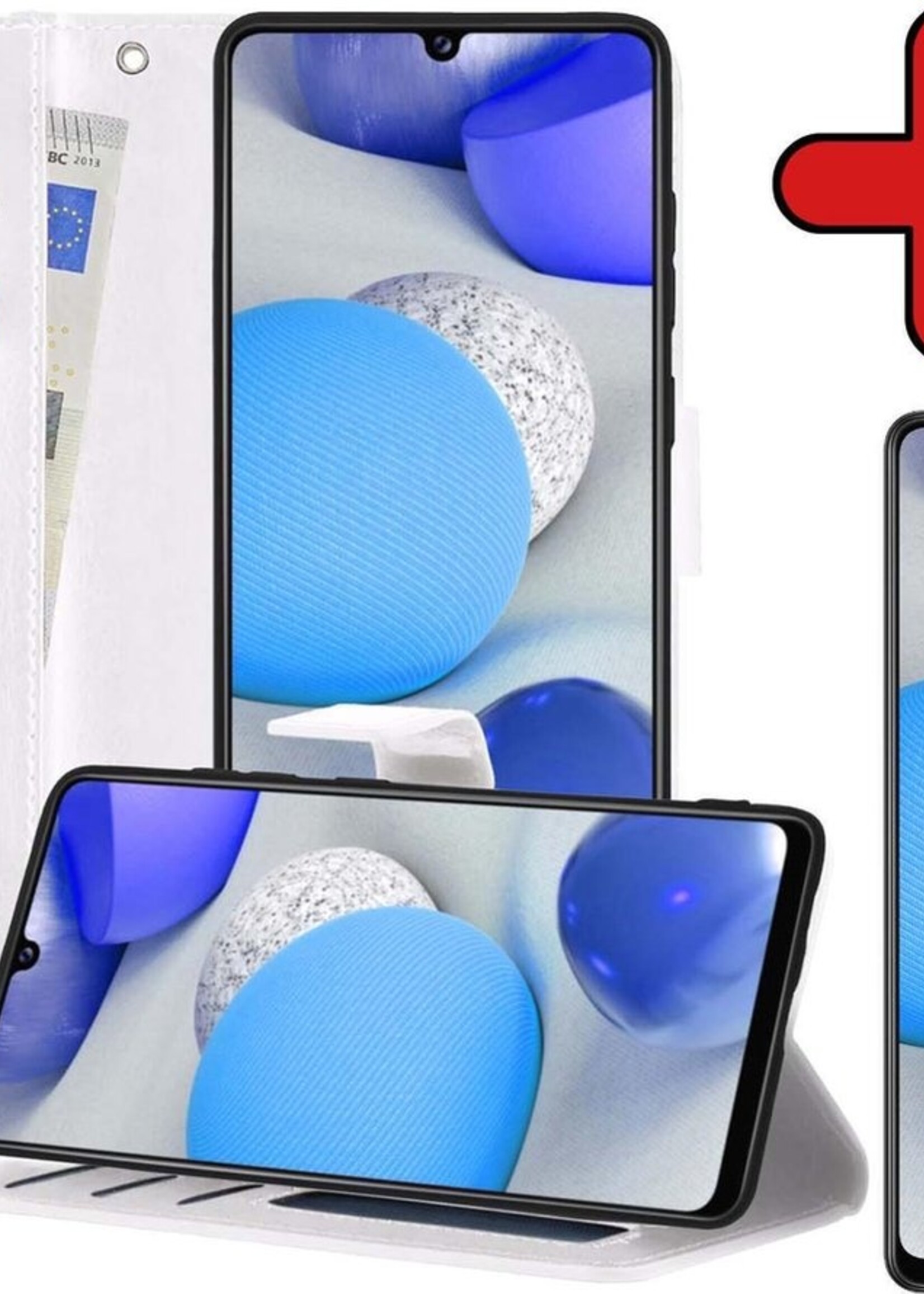 BTH Hoesje Geschikt voor Samsung A42 Hoesje Book Case Hoes Portemonnee Cover Walletcase Met Screenprotector - Hoes Geschikt voor Samsung Galaxy A42 Hoes Bookcase Hoesje - Wit