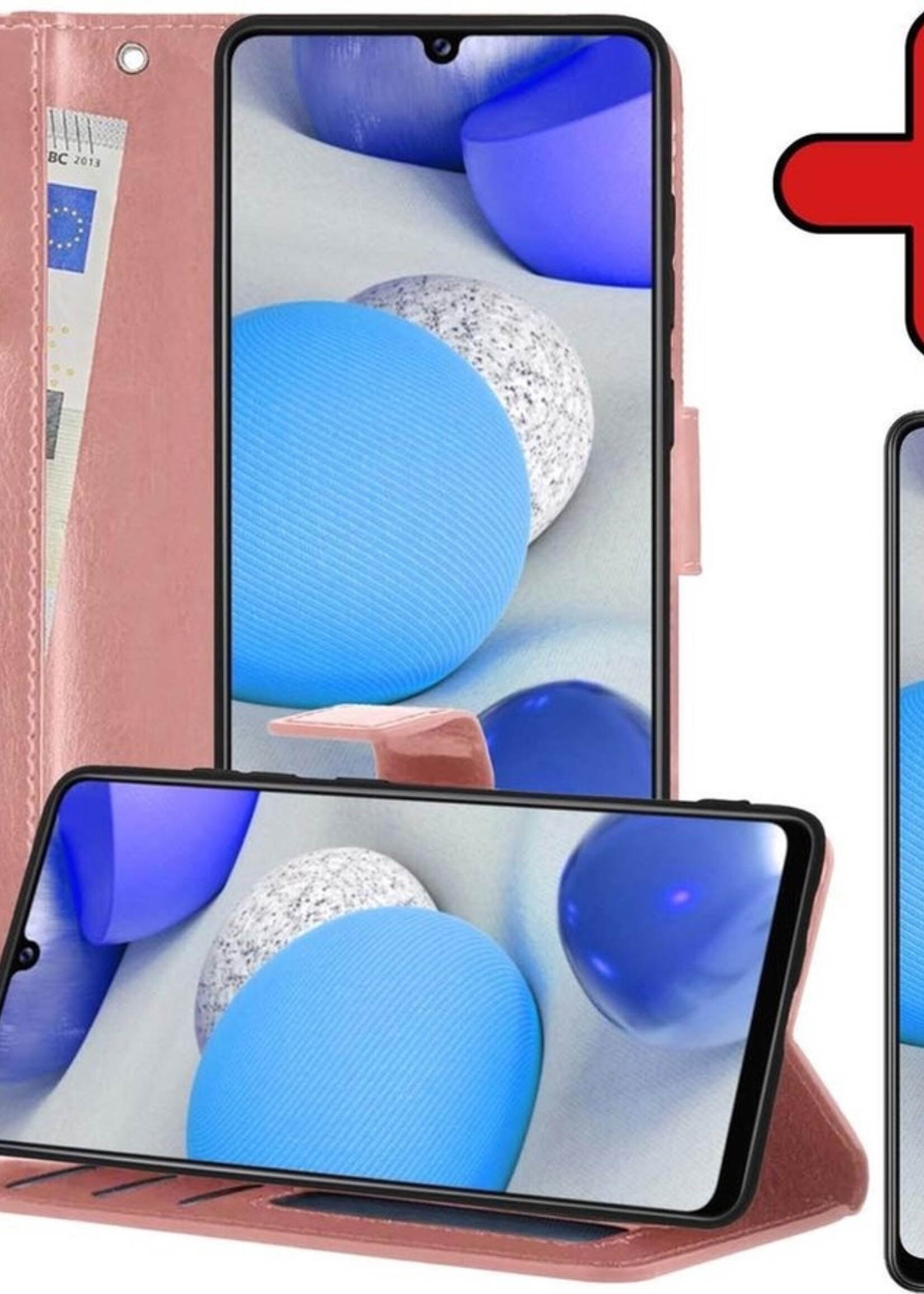 BTH Hoesje Geschikt voor Samsung A42 Hoesje Book Case Hoes Portemonnee Cover Walletcase Met Screenprotector - Hoes Geschikt voor Samsung Galaxy A42 Hoes Bookcase Hoesje - Rosé goud