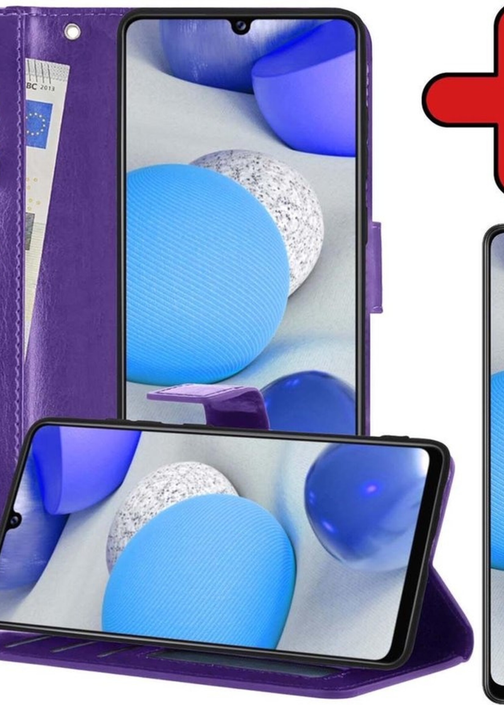 BTH Hoesje Geschikt voor Samsung A42 Hoesje Book Case Hoes Portemonnee Cover Walletcase Met Screenprotector - Hoes Geschikt voor Samsung Galaxy A42 Hoes Bookcase Hoesje - Paars