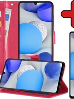 BTH BTH Samsung Galaxy A42 Hoesje Bookcase Donkerroze Met Screenprotector