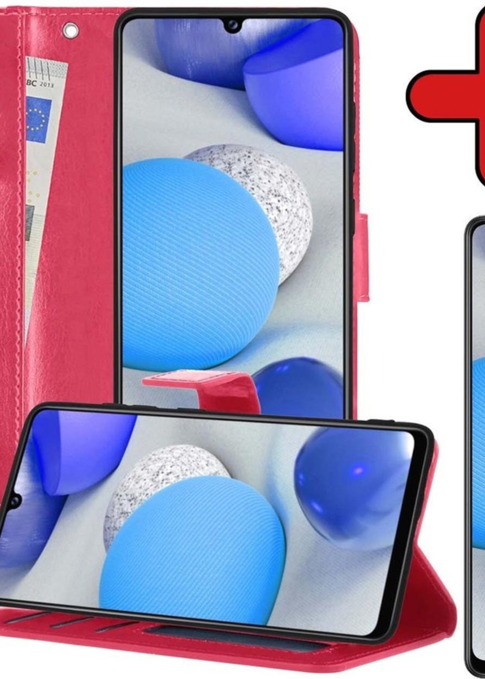 BTH Hoesje Geschikt voor Samsung A42 Hoesje Book Case Hoes Portemonnee Cover Walletcase Met Screenprotector - Hoes Geschikt voor Samsung Galaxy A42 Hoes Bookcase Hoesje - Donkerroze
