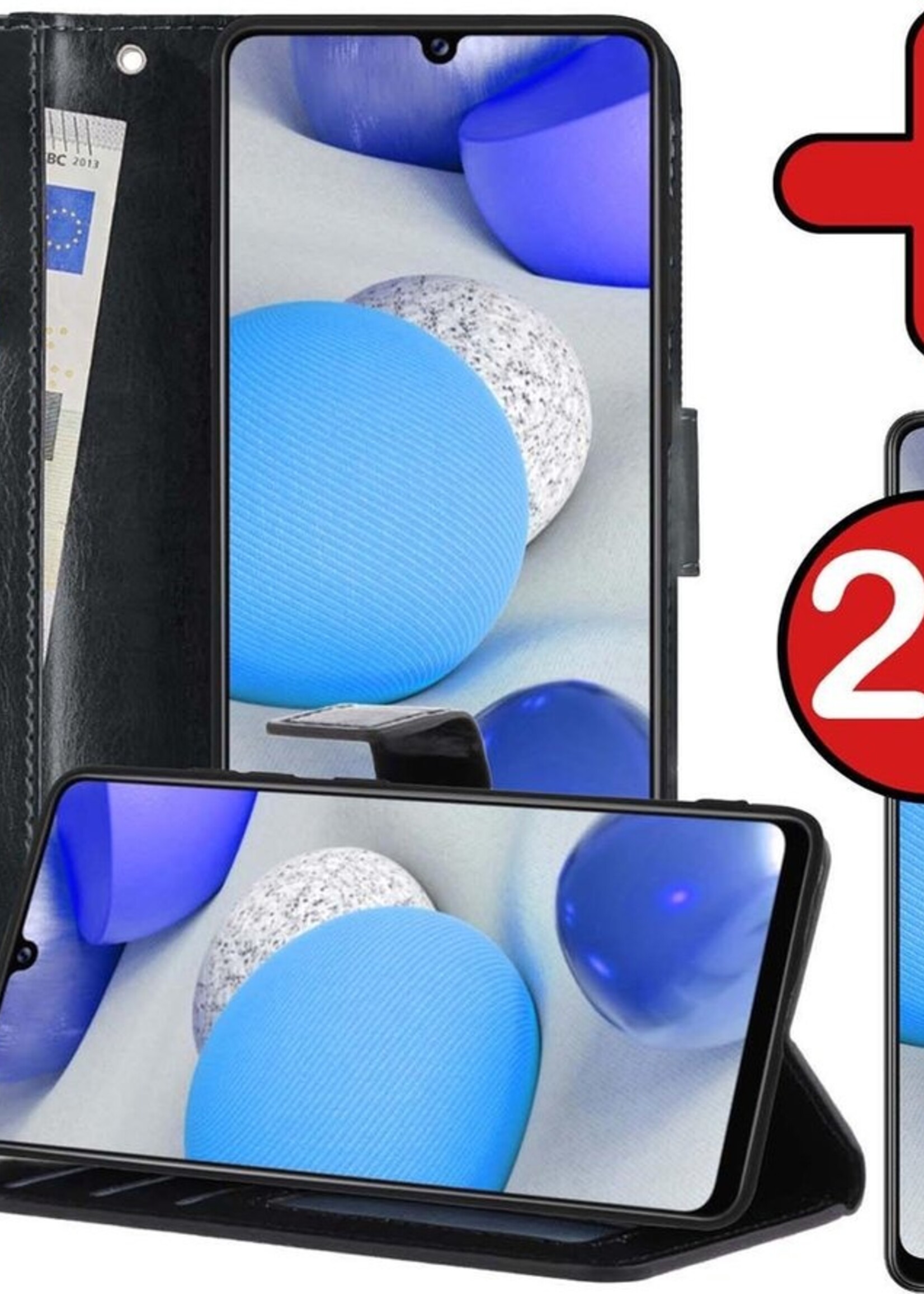 BTH Hoesje Geschikt voor Samsung A42 Hoesje Book Case Hoes Portemonnee Cover Walletcase Met 2x Screenprotector - Hoes Geschikt voor Samsung Galaxy A42 Hoes Bookcase Hoesje - Zwart