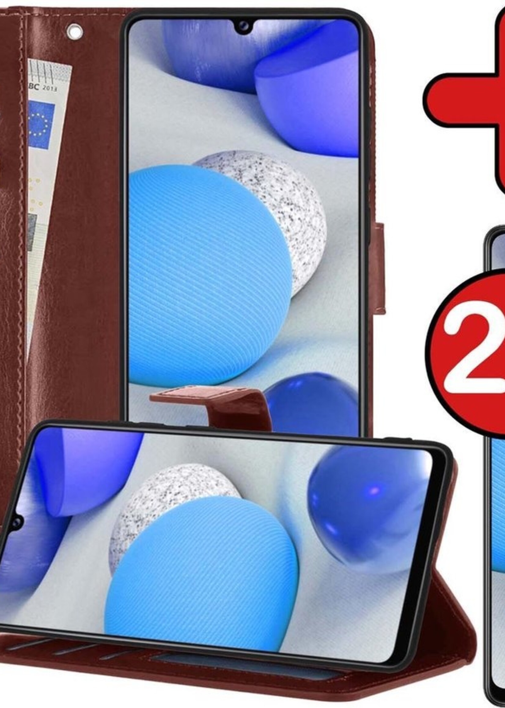 BTH Hoesje Geschikt voor Samsung A42 Hoesje Book Case Hoes Portemonnee Cover Walletcase Met 2x Screenprotector - Hoes Geschikt voor Samsung Galaxy A42 Hoes Bookcase Hoesje - Bruin