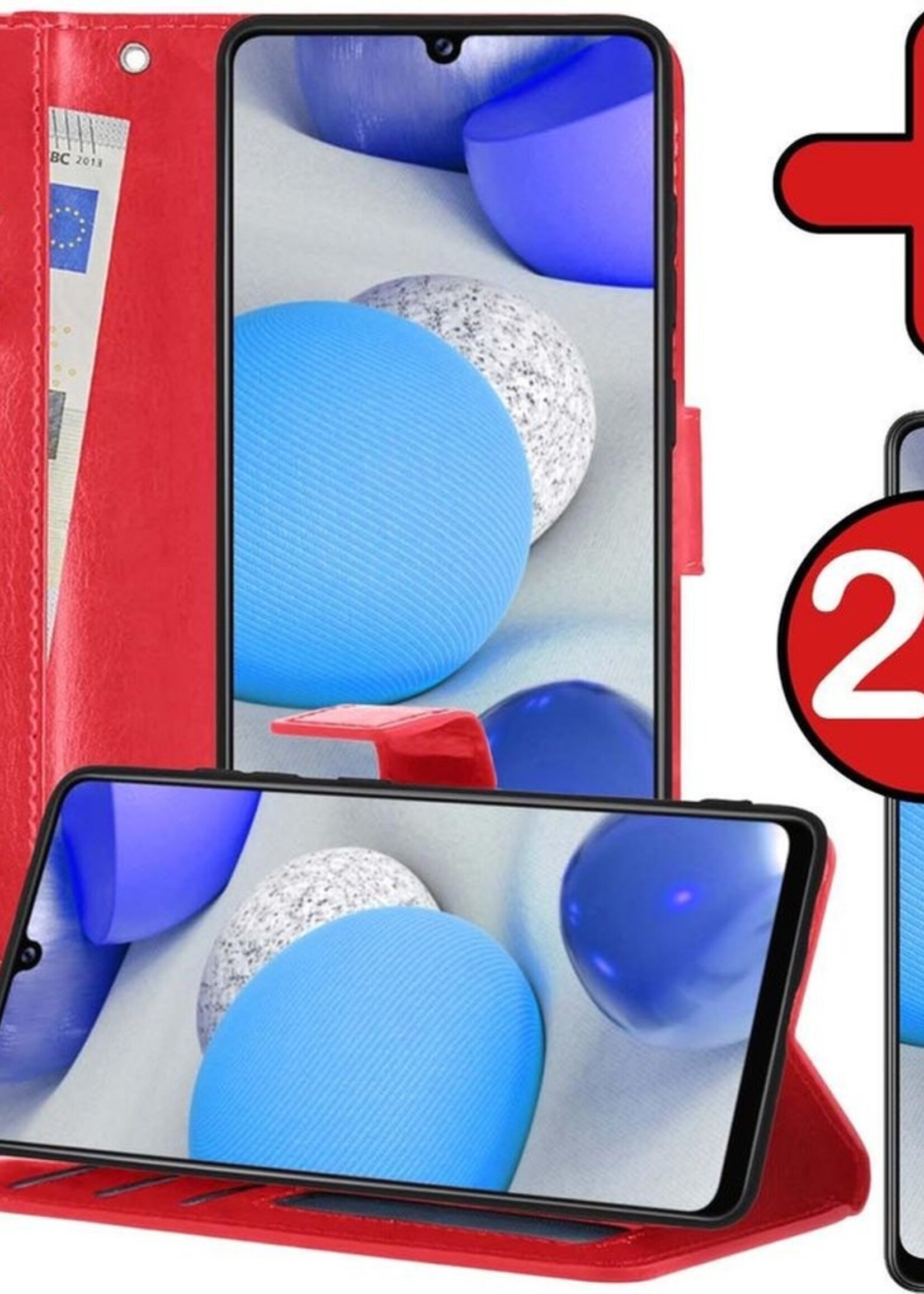 BTH Hoesje Geschikt voor Samsung A42 Hoesje Book Case Hoes Portemonnee Cover Walletcase Met 2x Screenprotector - Hoes Geschikt voor Samsung Galaxy A42 Hoes Bookcase Hoesje - Rood