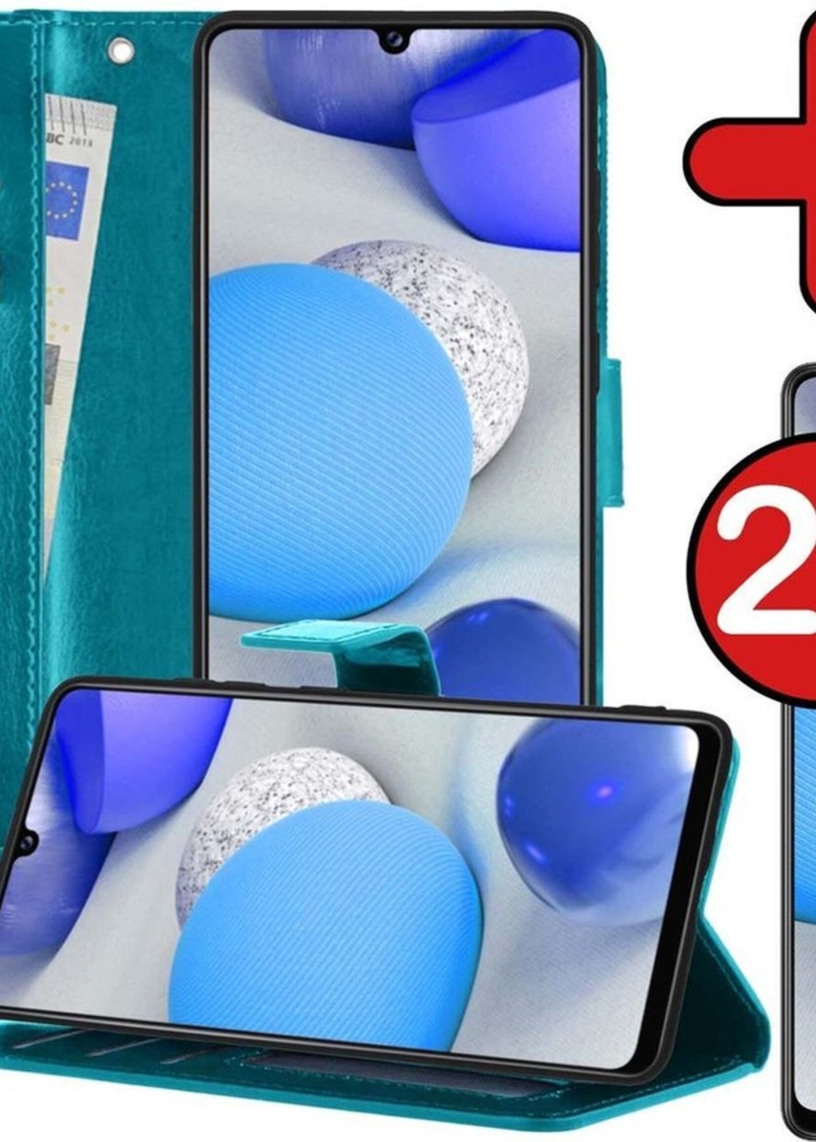 BTH Hoesje Geschikt voor Samsung A42 Hoesje Book Case Hoes Portemonnee Cover Walletcase Met 2x Screenprotector - Hoes Geschikt voor Samsung Galaxy A42 Hoes Bookcase Hoesje - Turquoise