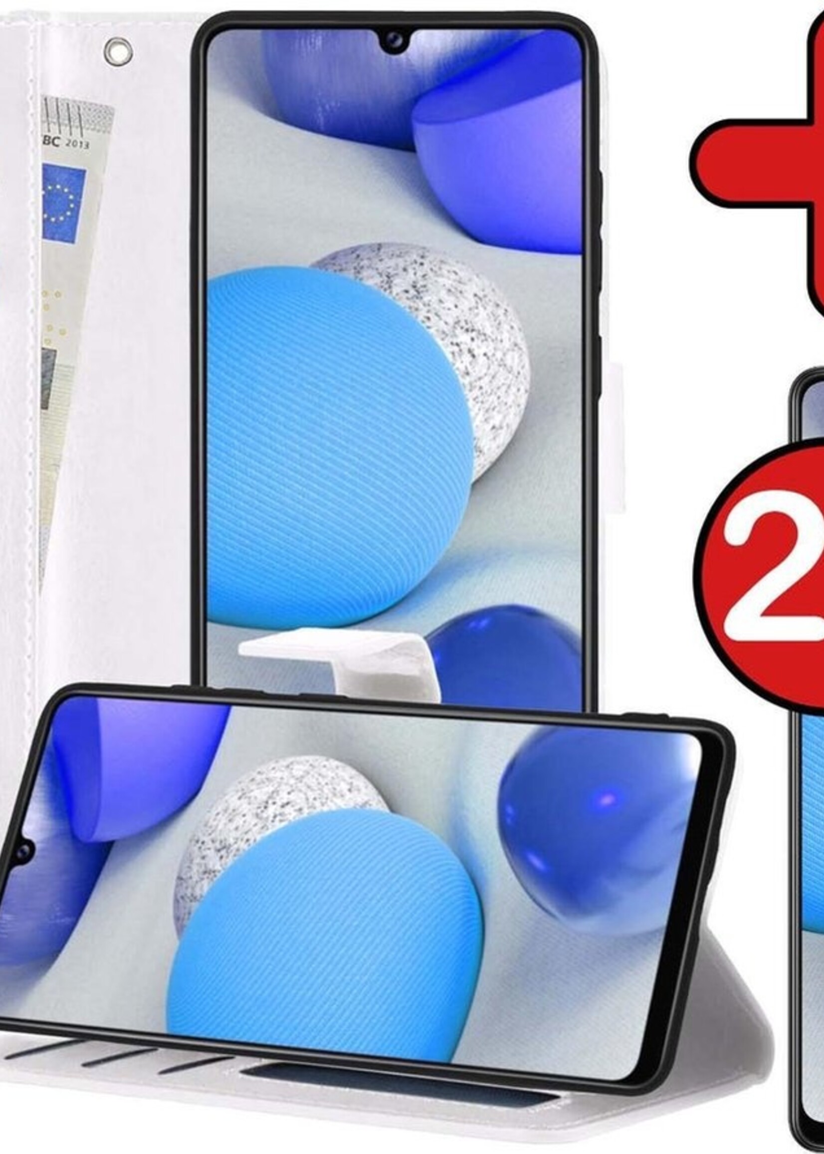 BTH Hoesje Geschikt voor Samsung A42 Hoesje Book Case Hoes Portemonnee Cover Walletcase Met 2x Screenprotector - Hoes Geschikt voor Samsung Galaxy A42 Hoes Bookcase Hoesje - Wit