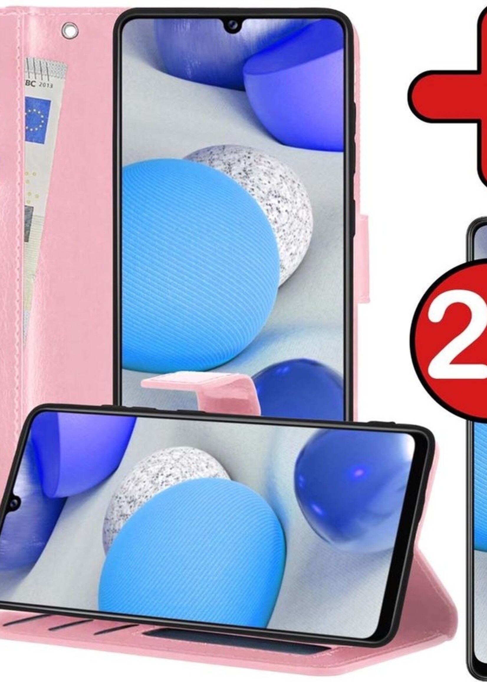 BTH Hoesje Geschikt voor Samsung A42 Hoesje Book Case Hoes Portemonnee Cover Walletcase Met 2x Screenprotector - Hoes Geschikt voor Samsung Galaxy A42 Hoes Bookcase Hoesje - Lichtroze