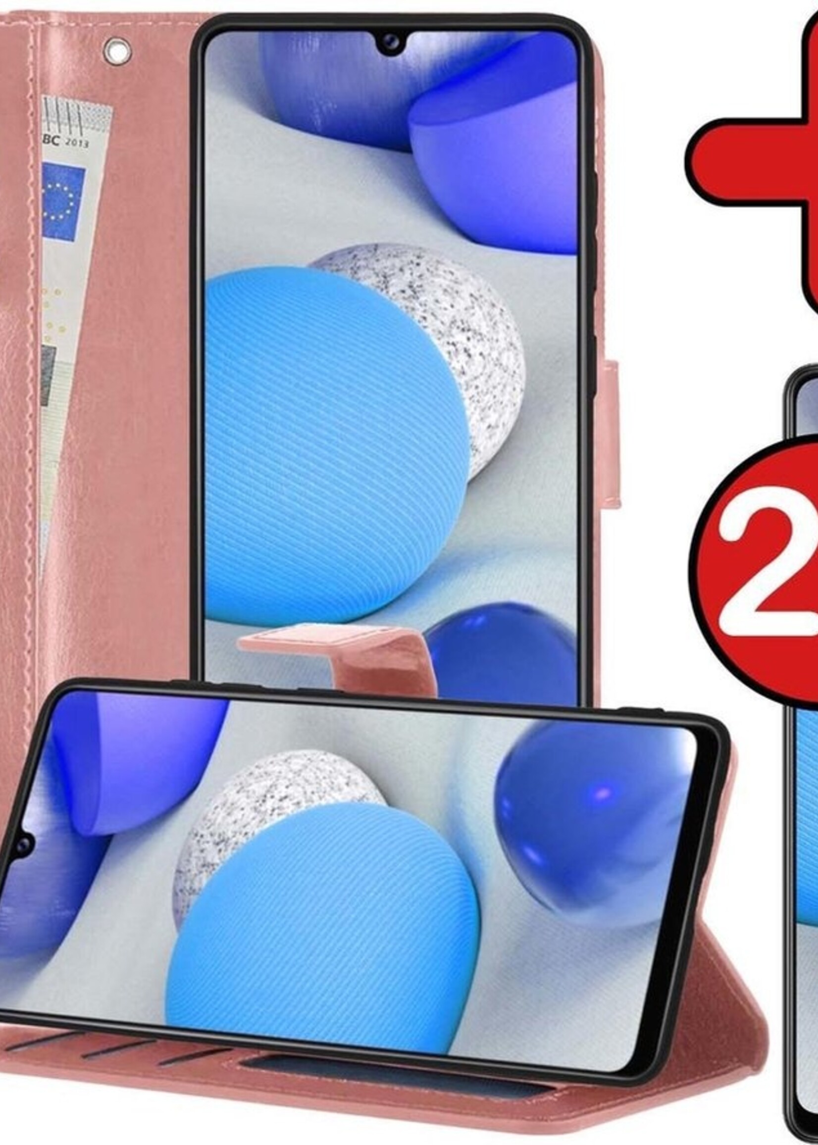 BTH Hoesje Geschikt voor Samsung A42 Hoesje Book Case Hoes Portemonnee Cover Walletcase Met 2x Screenprotector - Hoes Geschikt voor Samsung Galaxy A42 Hoes Bookcase Hoesje - Rosé goud