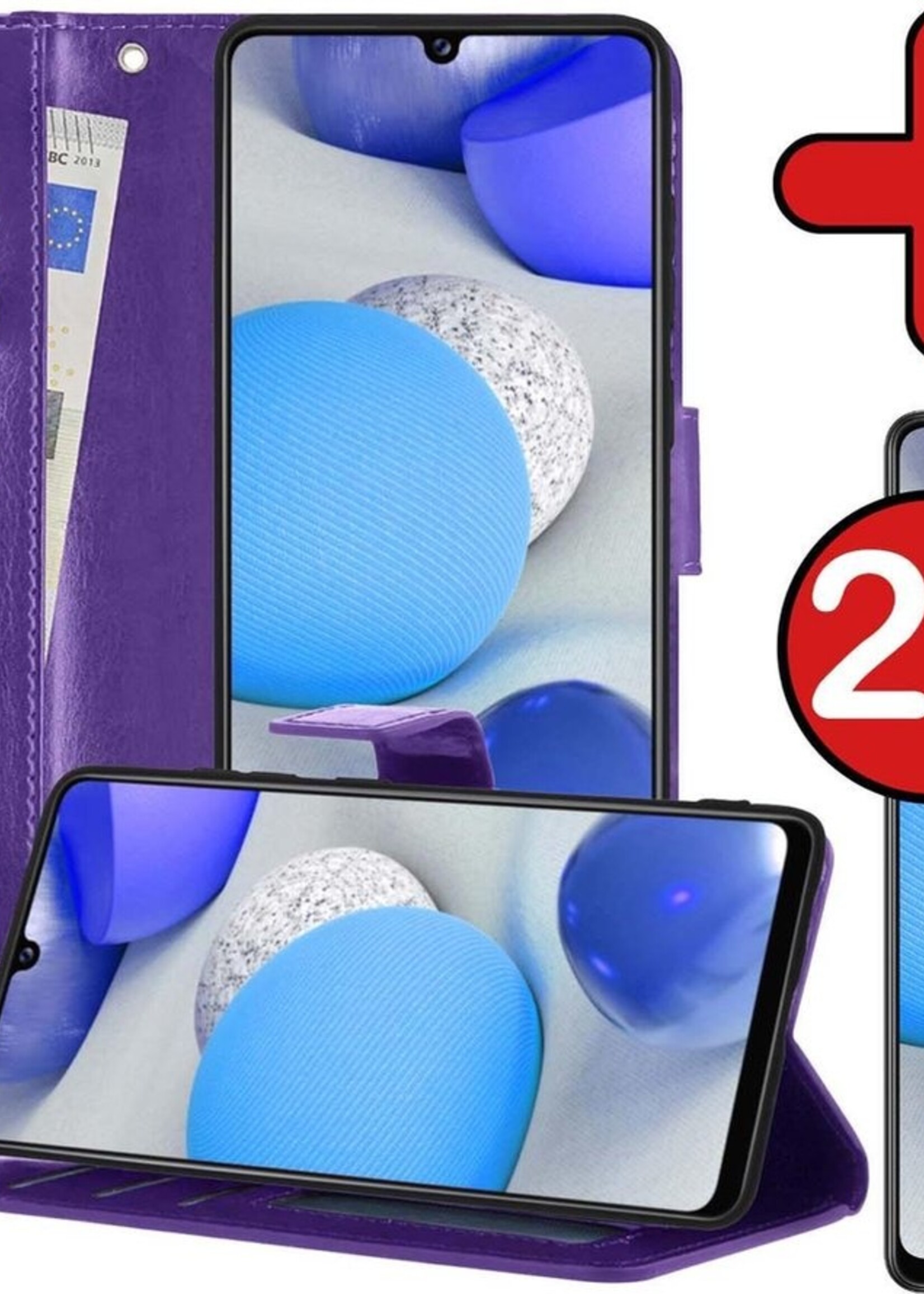 BTH Hoesje Geschikt voor Samsung A42 Hoesje Book Case Hoes Portemonnee Cover Walletcase Met 2x Screenprotector - Hoes Geschikt voor Samsung Galaxy A42 Hoes Bookcase Hoesje - Paars