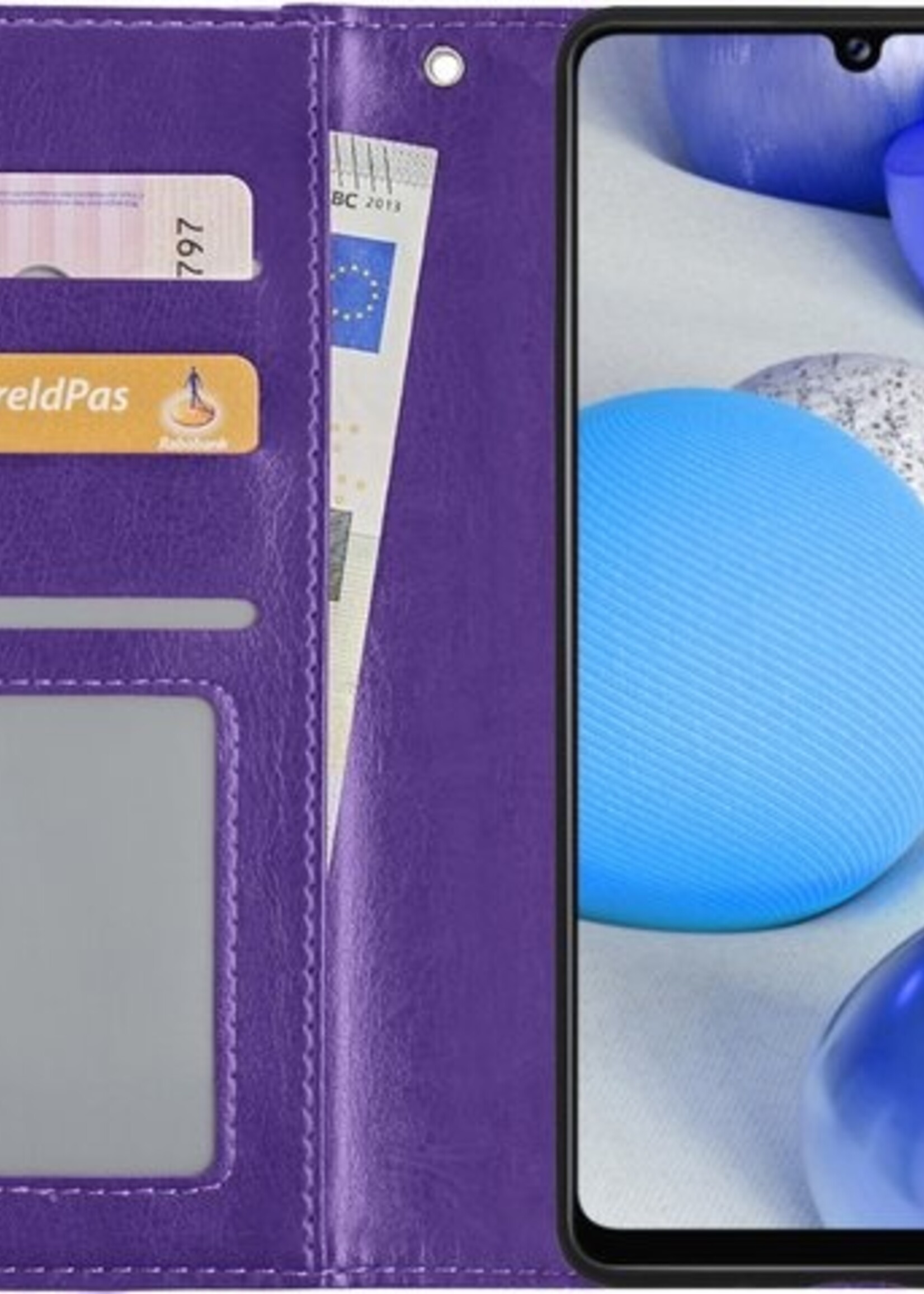 BTH Hoesje Geschikt voor Samsung A42 Hoesje Book Case Hoes Portemonnee Cover Walletcase Met 2x Screenprotector - Hoes Geschikt voor Samsung Galaxy A42 Hoes Bookcase Hoesje - Paars