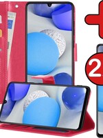 BTH BTH Samsung Galaxy A42 Hoesje Bookcase Donkerroze Met 2x Screenprotector