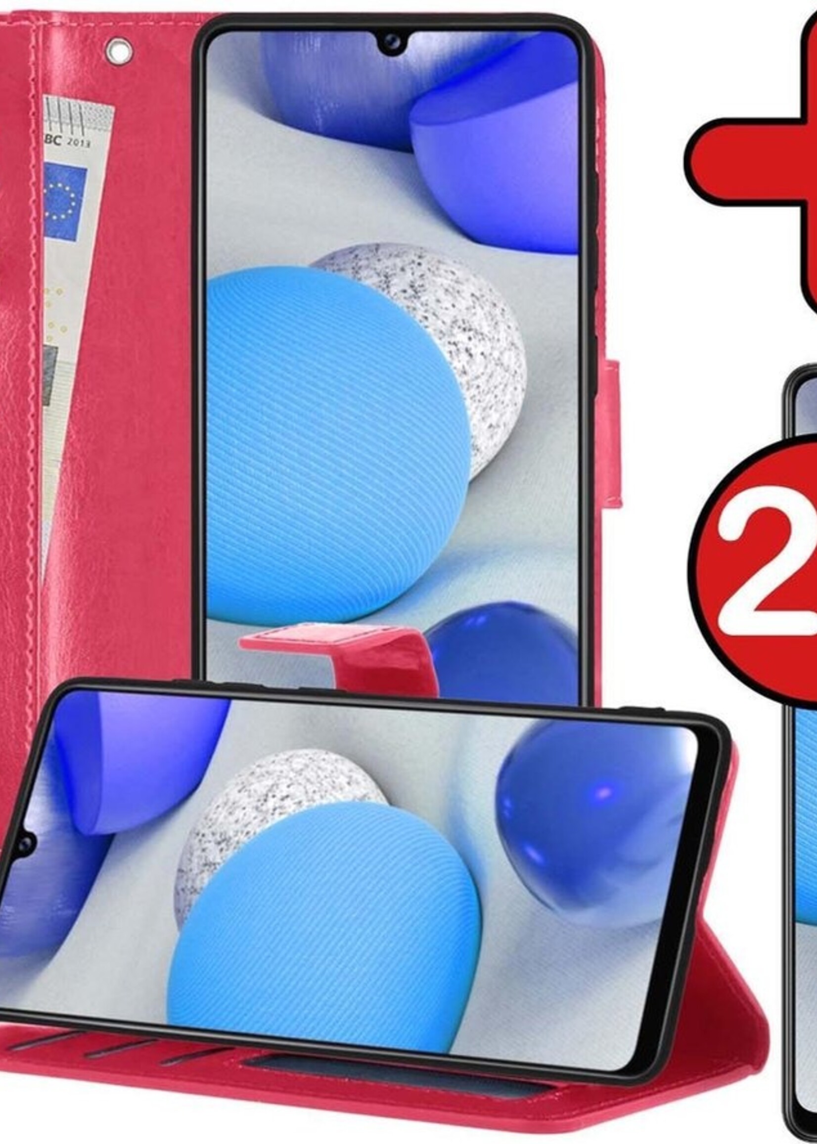 BTH Hoesje Geschikt voor Samsung A42 Hoesje Book Case Hoes Portemonnee Cover Walletcase Met 2x Screenprotector - Hoes Geschikt voor Samsung Galaxy A42 Hoes Bookcase Hoesje - Donkerroze