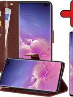 BTH BTH Samsung Galaxy S10 Hoesje Bookcase Bruin Met Screenprotector