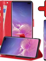 BTH BTH Samsung Galaxy S10 Hoesje Bookcase Rood Met Screenprotector