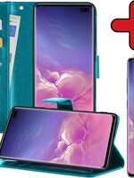 BTH BTH Samsung Galaxy S10 Hoesje Bookcase Turquoise Met Screenprotector