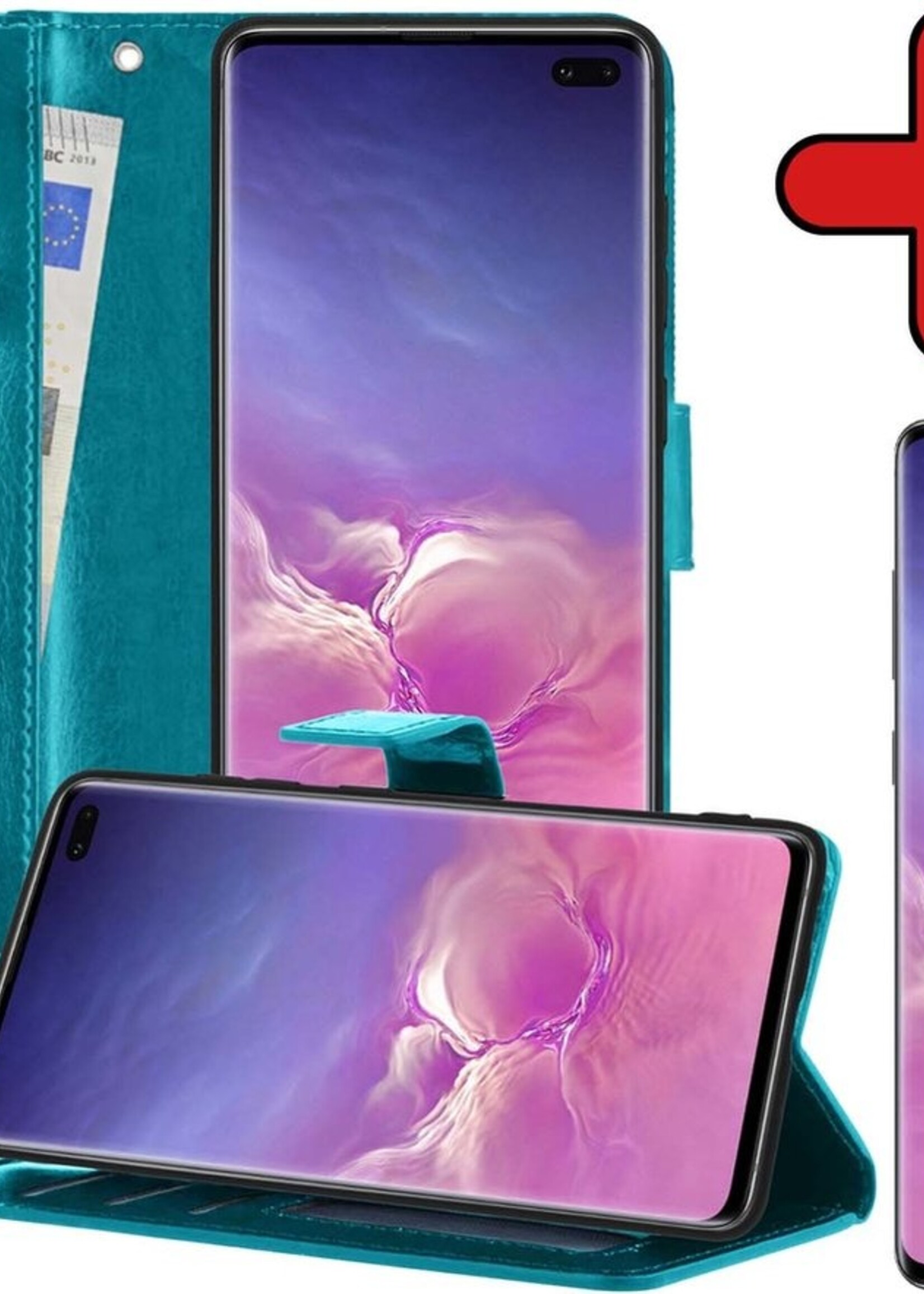 BTH Hoesje Geschikt voor Samsung S10 Hoesje Book Case Hoes Portemonnee Cover Walletcase Met Screenprotector - Hoes Geschikt voor Samsung Galaxy S10 Hoes Bookcase Hoesje - Turquoise