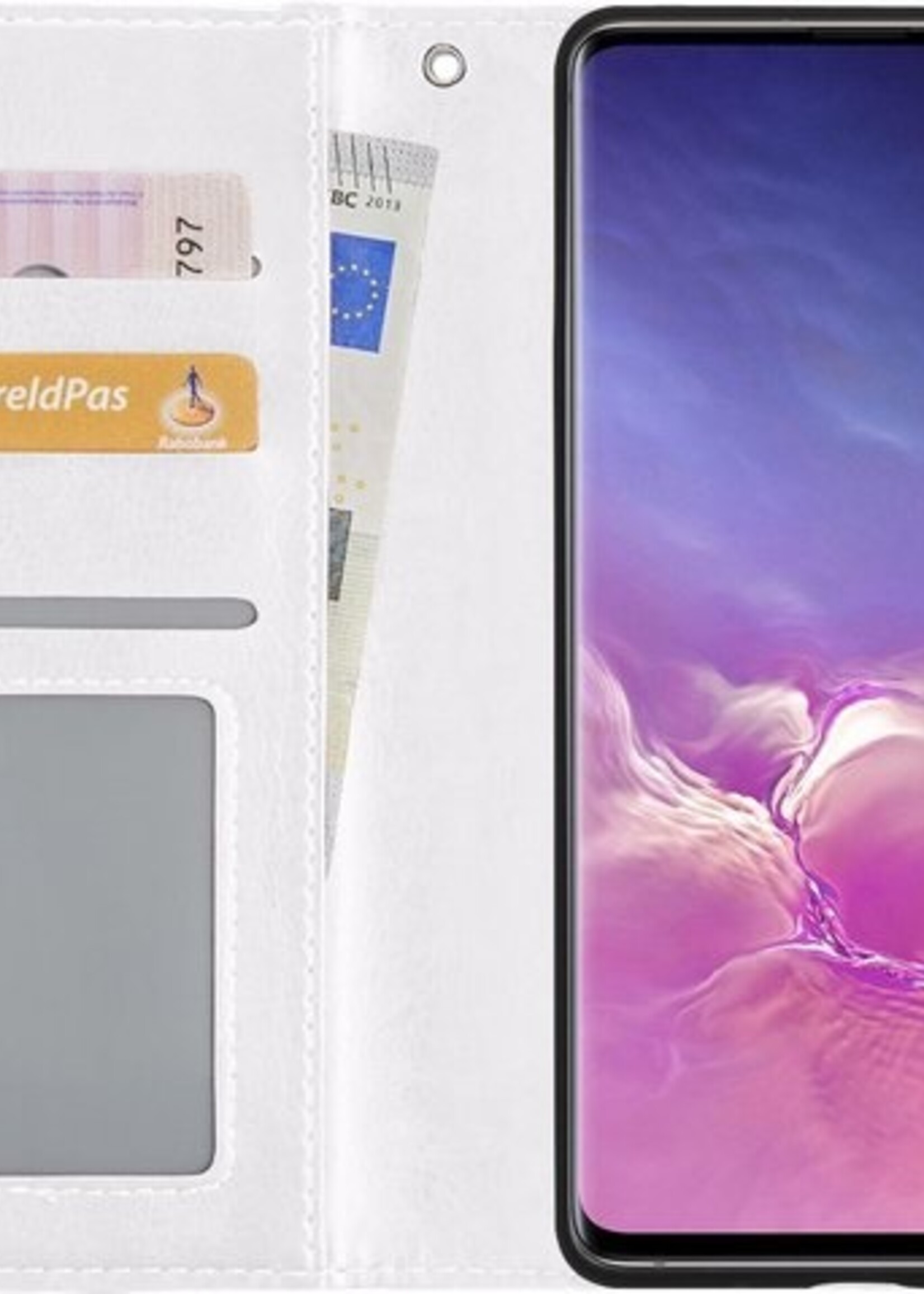 BTH Hoesje Geschikt voor Samsung S10 Hoesje Book Case Hoes Portemonnee Cover Walletcase Met Screenprotector - Hoes Geschikt voor Samsung Galaxy S10 Hoes Bookcase Hoesje - Wit