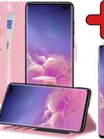 BTH BTH Samsung Galaxy S10 Hoesje Bookcase Lichtroze Met Screenprotector