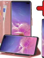 BTH BTH Samsung Galaxy S10 Hoesje Bookcase Rose Goud Met Screenprotector