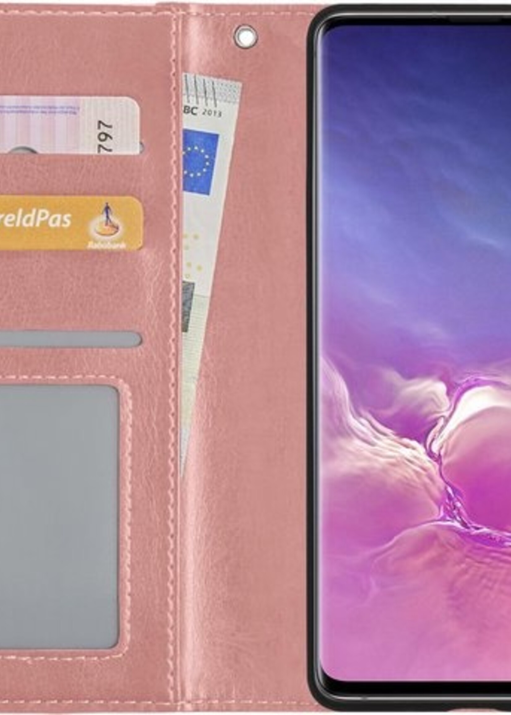BTH Hoesje Geschikt voor Samsung S10 Hoesje Book Case Hoes Portemonnee Cover Walletcase Met Screenprotector - Hoes Geschikt voor Samsung Galaxy S10 Hoes Bookcase Hoesje - Rosé goud