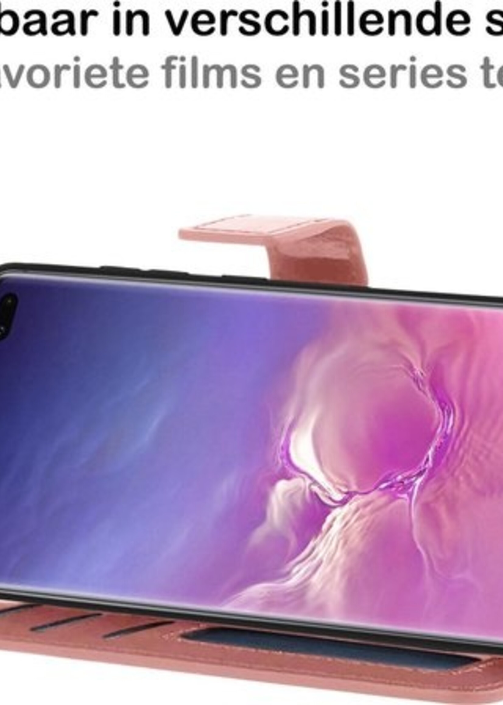 BTH Hoesje Geschikt voor Samsung S10 Hoesje Book Case Hoes Portemonnee Cover Walletcase Met Screenprotector - Hoes Geschikt voor Samsung Galaxy S10 Hoes Bookcase Hoesje - Rosé goud