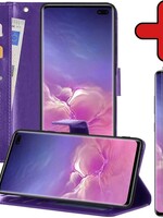 BTH BTH Samsung Galaxy S10 Hoesje Bookcase Paars Met Screenprotector