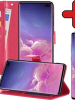 BTH BTH Samsung Galaxy S10 Hoesje Bookcase Donkerroze Met Screenprotector