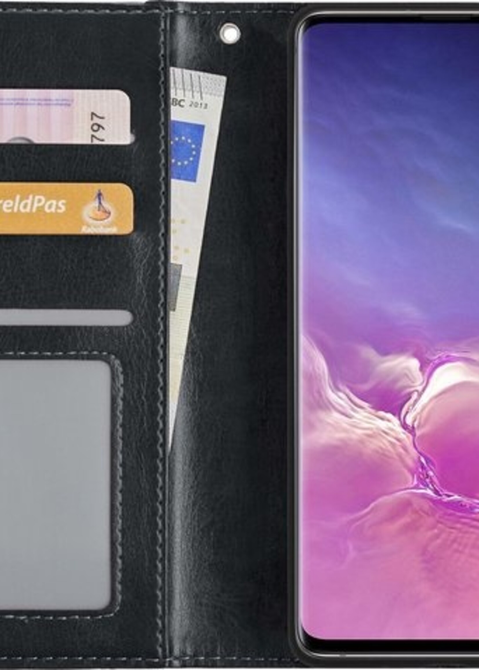 BTH Hoesje Geschikt voor Samsung S10 Hoesje Book Case Hoes Portemonnee Cover Walletcase Met 2x Screenprotector - Hoes Geschikt voor Samsung Galaxy S10 Hoes Bookcase Hoesje - Zwart