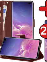 BTH BTH Samsung Galaxy S10 Hoesje Bookcase Bruin Met 2x Screenprotector