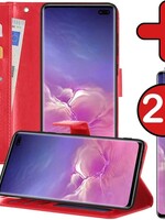 BTH BTH Samsung Galaxy S10 Hoesje Bookcase Rood Met 2x Screenprotector