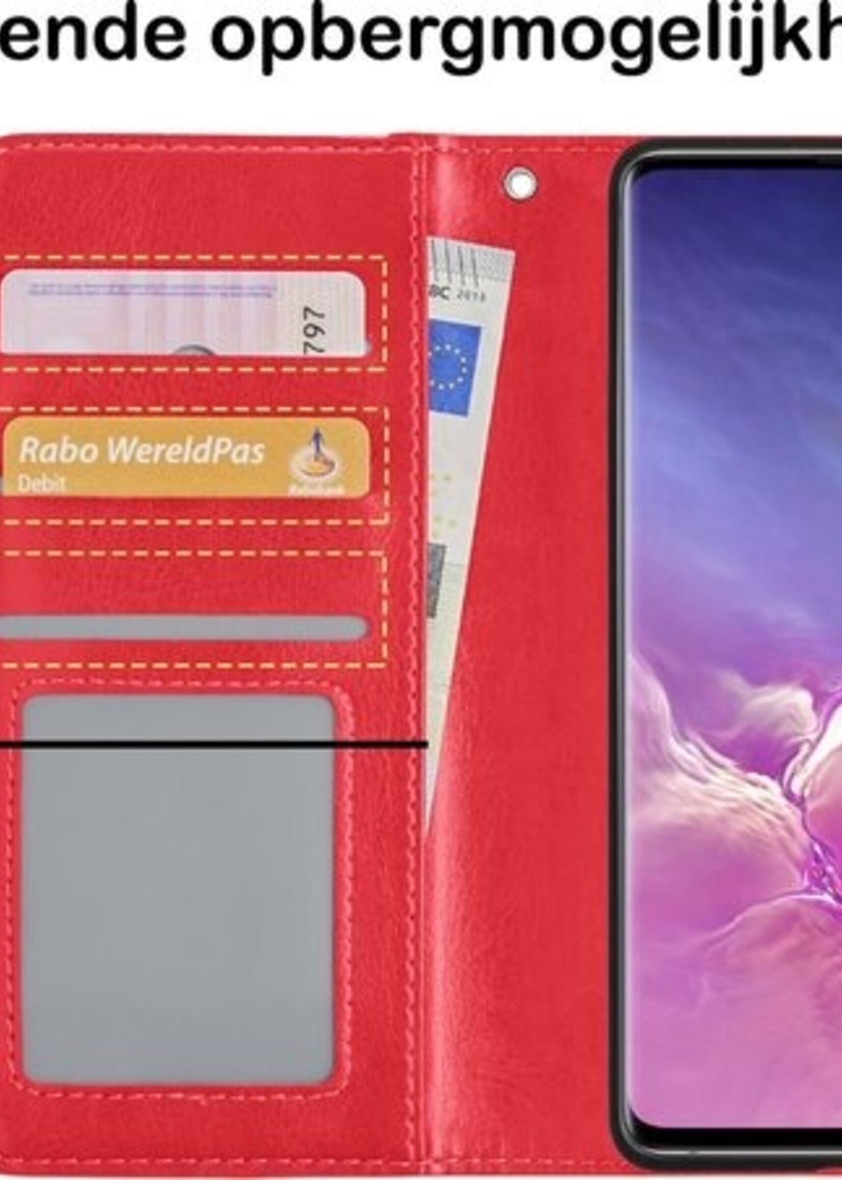 BTH Hoesje Geschikt voor Samsung S10 Hoesje Book Case Hoes Portemonnee Cover Walletcase Met 2x Screenprotector - Hoes Geschikt voor Samsung Galaxy S10 Hoes Bookcase Hoesje - Rood