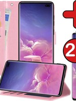BTH BTH Samsung Galaxy S10 Hoesje Bookcase Lichtroze Met 2x Screenprotector