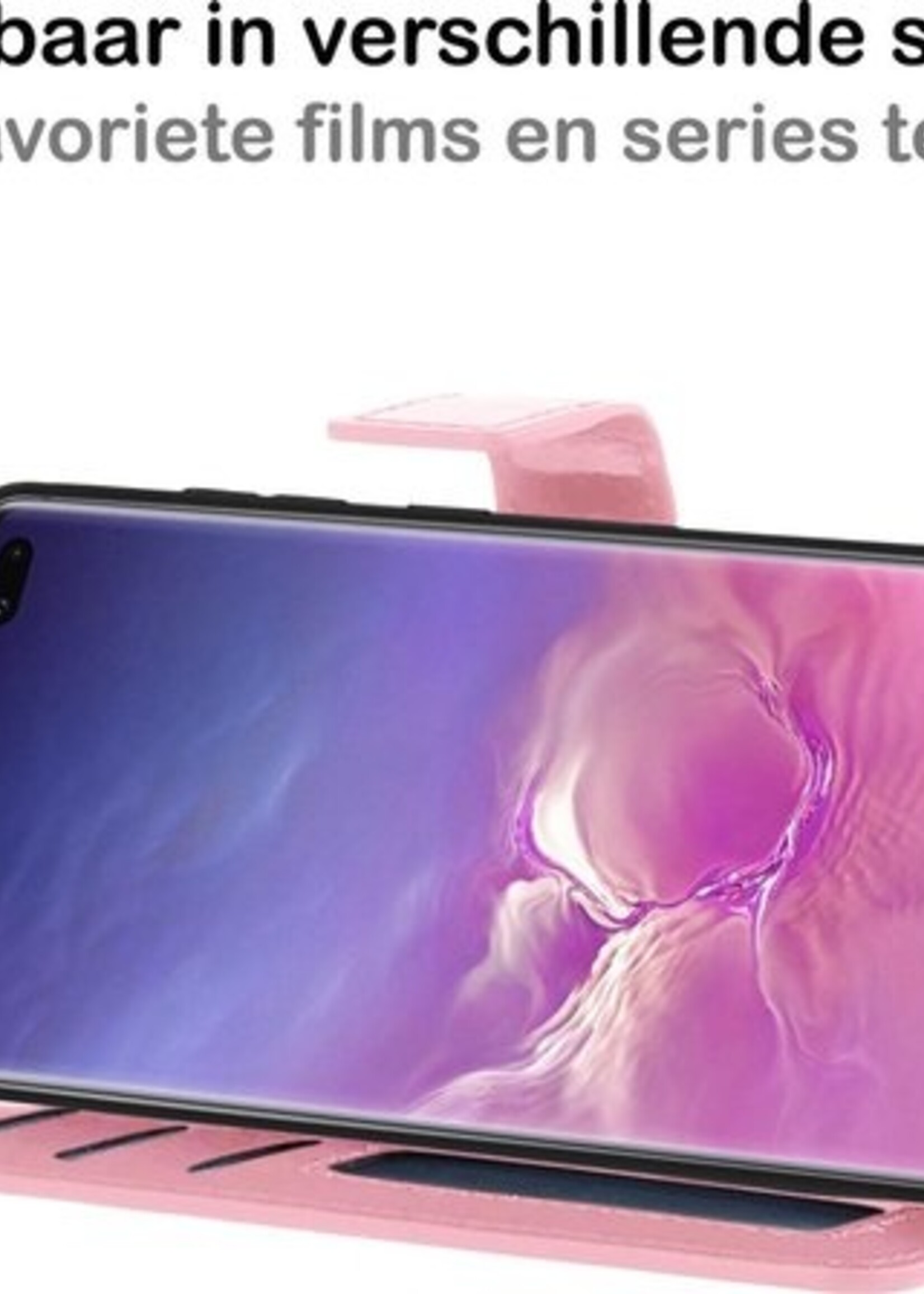 BTH Hoesje Geschikt voor Samsung S10 Hoesje Book Case Hoes Portemonnee Cover Walletcase Met 2x Screenprotector - Hoes Geschikt voor Samsung Galaxy S10 Hoes Bookcase Hoesje - Lichtroze