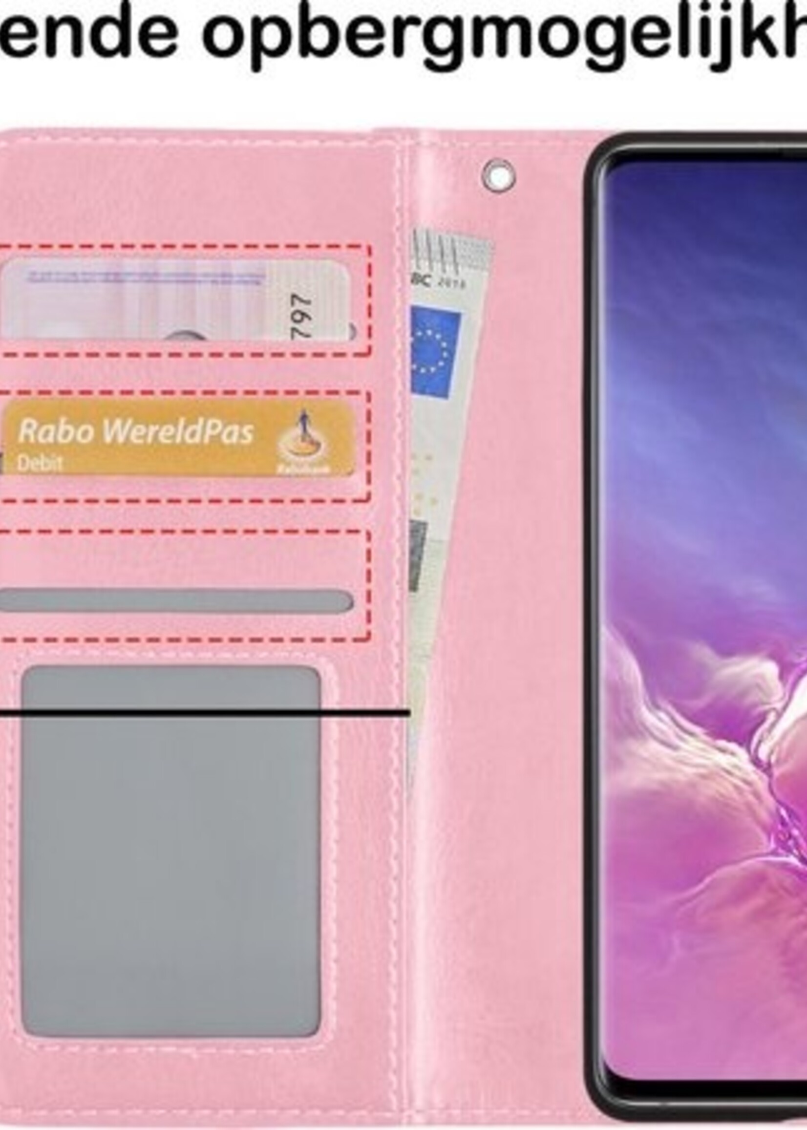 BTH Hoesje Geschikt voor Samsung S10 Hoesje Book Case Hoes Portemonnee Cover Walletcase Met 2x Screenprotector - Hoes Geschikt voor Samsung Galaxy S10 Hoes Bookcase Hoesje - Lichtroze