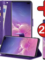 BTH BTH Samsung Galaxy S10 Hoesje Bookcase Paars Met 2x Screenprotector