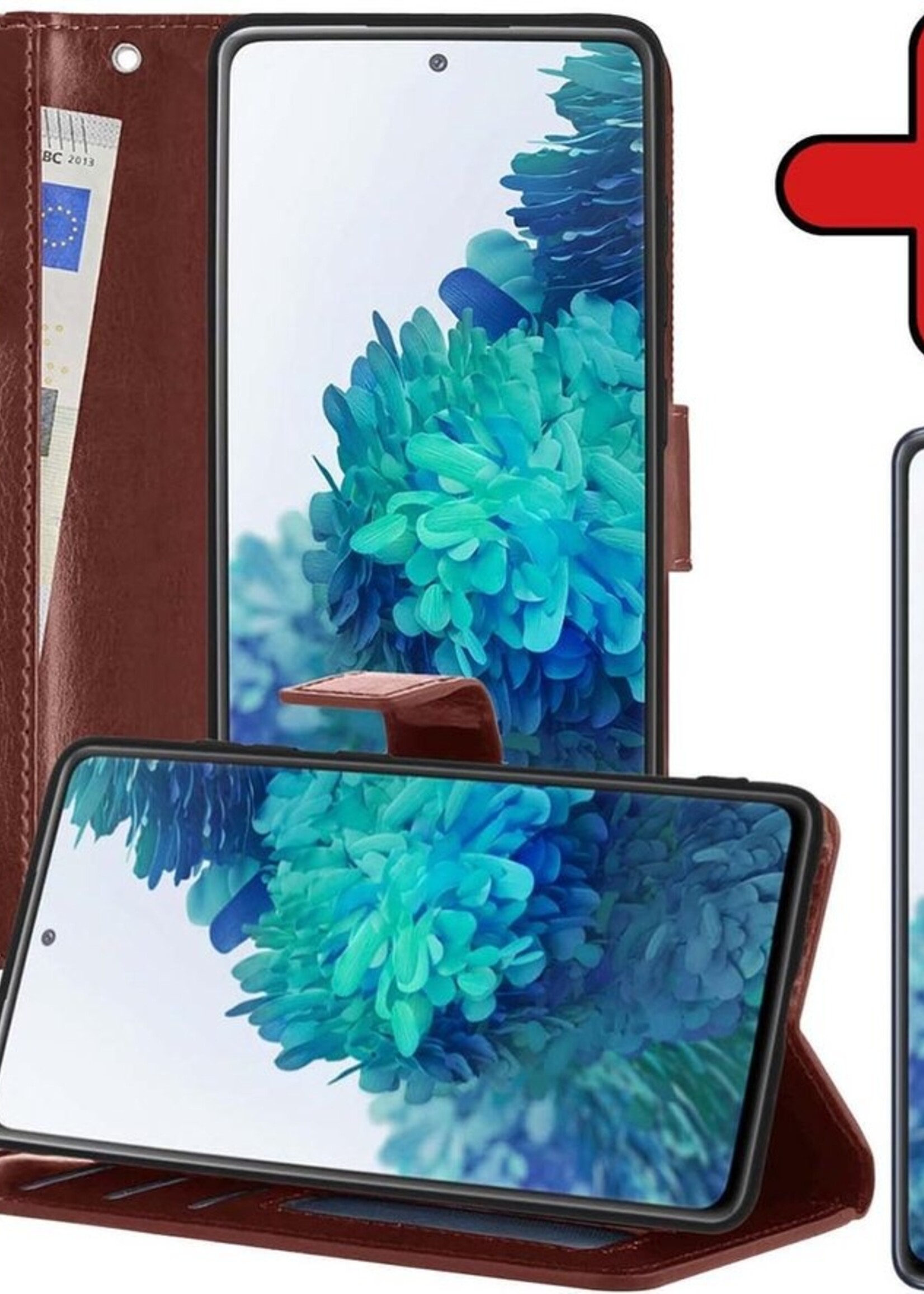 BTH Hoesje Geschikt voor Samsung S20 FE Hoesje Book Case Hoes Portemonnee Cover Walletcase Met Screenprotector - Hoes Geschikt voor Samsung Galaxy S20 FE Hoes Bookcase Hoesje - Bruin