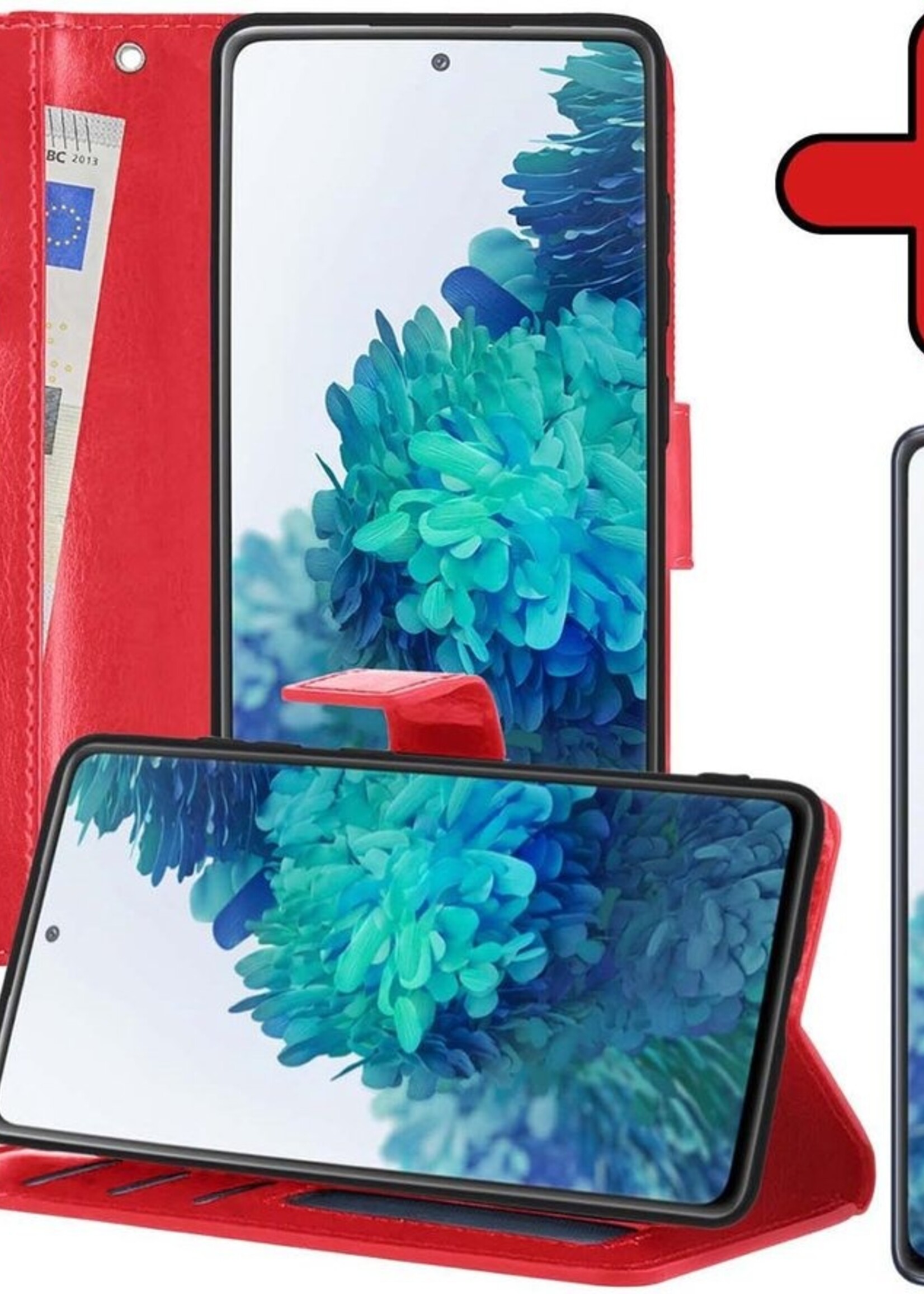 BTH Hoesje Geschikt voor Samsung S20 FE Hoesje Book Case Hoes Portemonnee Cover Walletcase Met Screenprotector - Hoes Geschikt voor Samsung Galaxy S20 FE Hoes Bookcase Hoesje - Rood