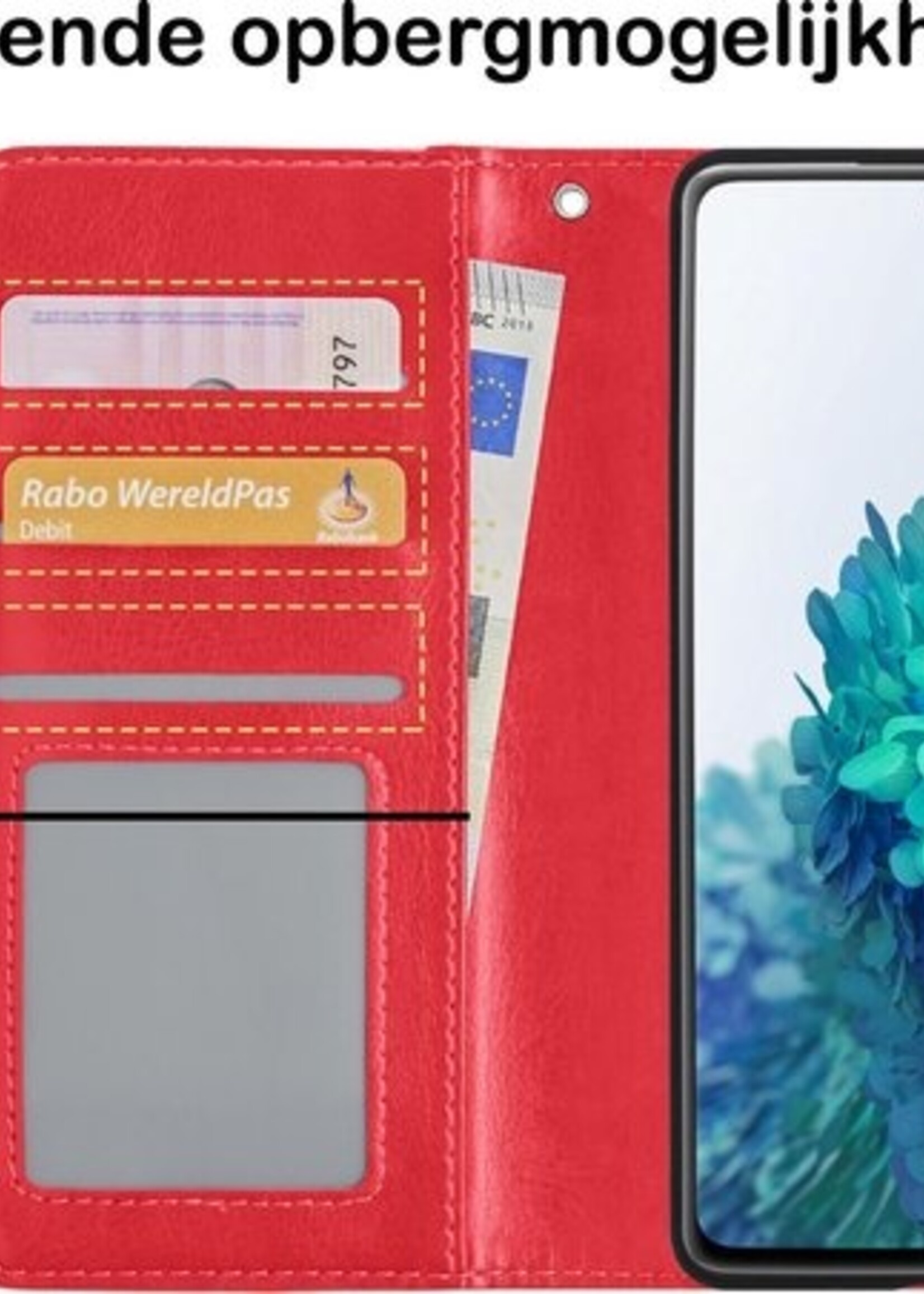 BTH Hoesje Geschikt voor Samsung S20 FE Hoesje Book Case Hoes Portemonnee Cover Walletcase Met Screenprotector - Hoes Geschikt voor Samsung Galaxy S20 FE Hoes Bookcase Hoesje - Rood