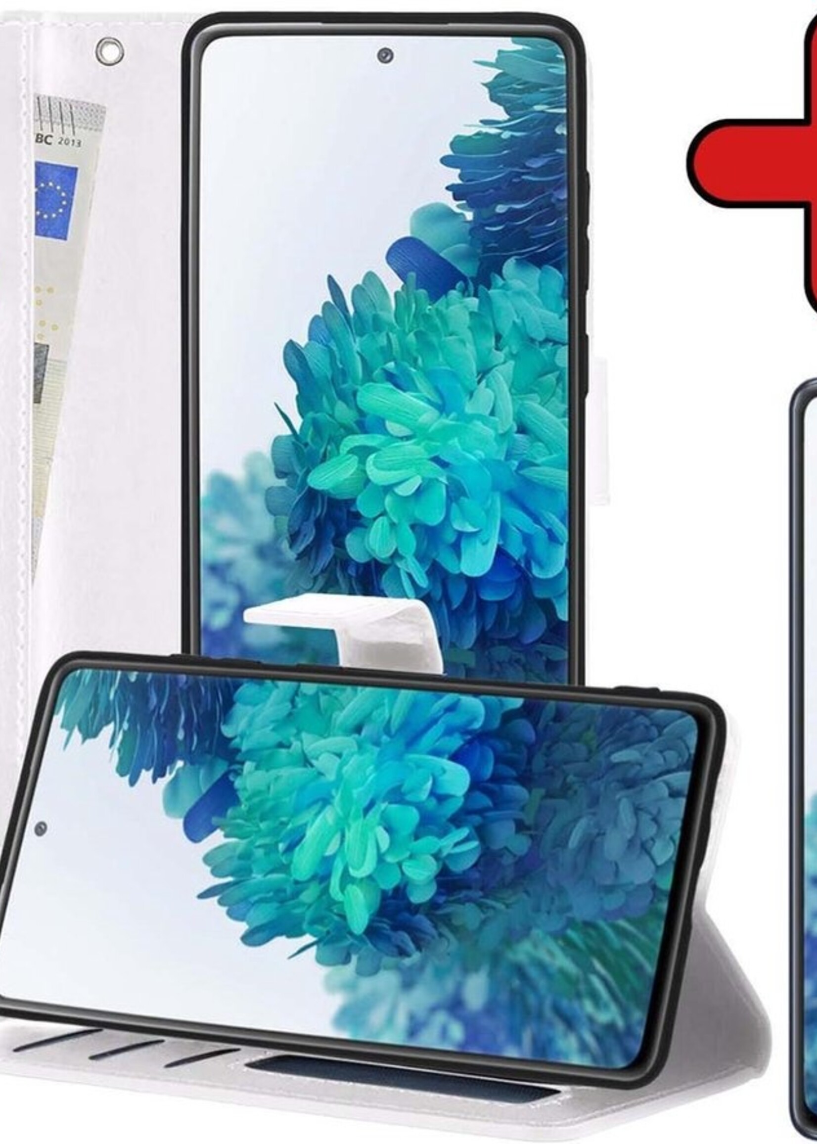 BTH Hoesje Geschikt voor Samsung S20 FE Hoesje Book Case Hoes Portemonnee Cover Walletcase Met Screenprotector - Hoes Geschikt voor Samsung Galaxy S20 FE Hoes Bookcase Hoesje - Wit