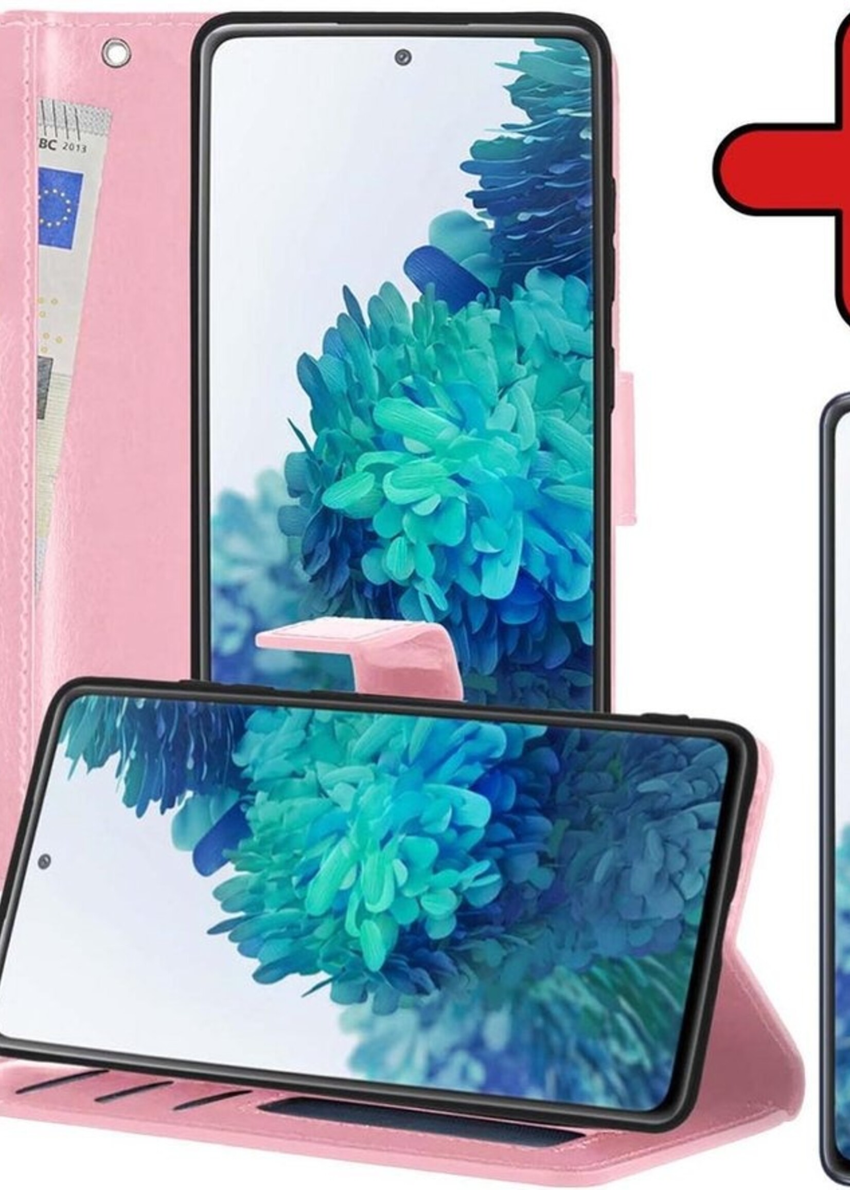 BTH Hoesje Geschikt voor Samsung S20 FE Hoesje Book Case Hoes Portemonnee Cover Walletcase Met Screenprotector - Hoes Geschikt voor Samsung Galaxy S20 FE Hoes Bookcase Hoesje - Lichtroze