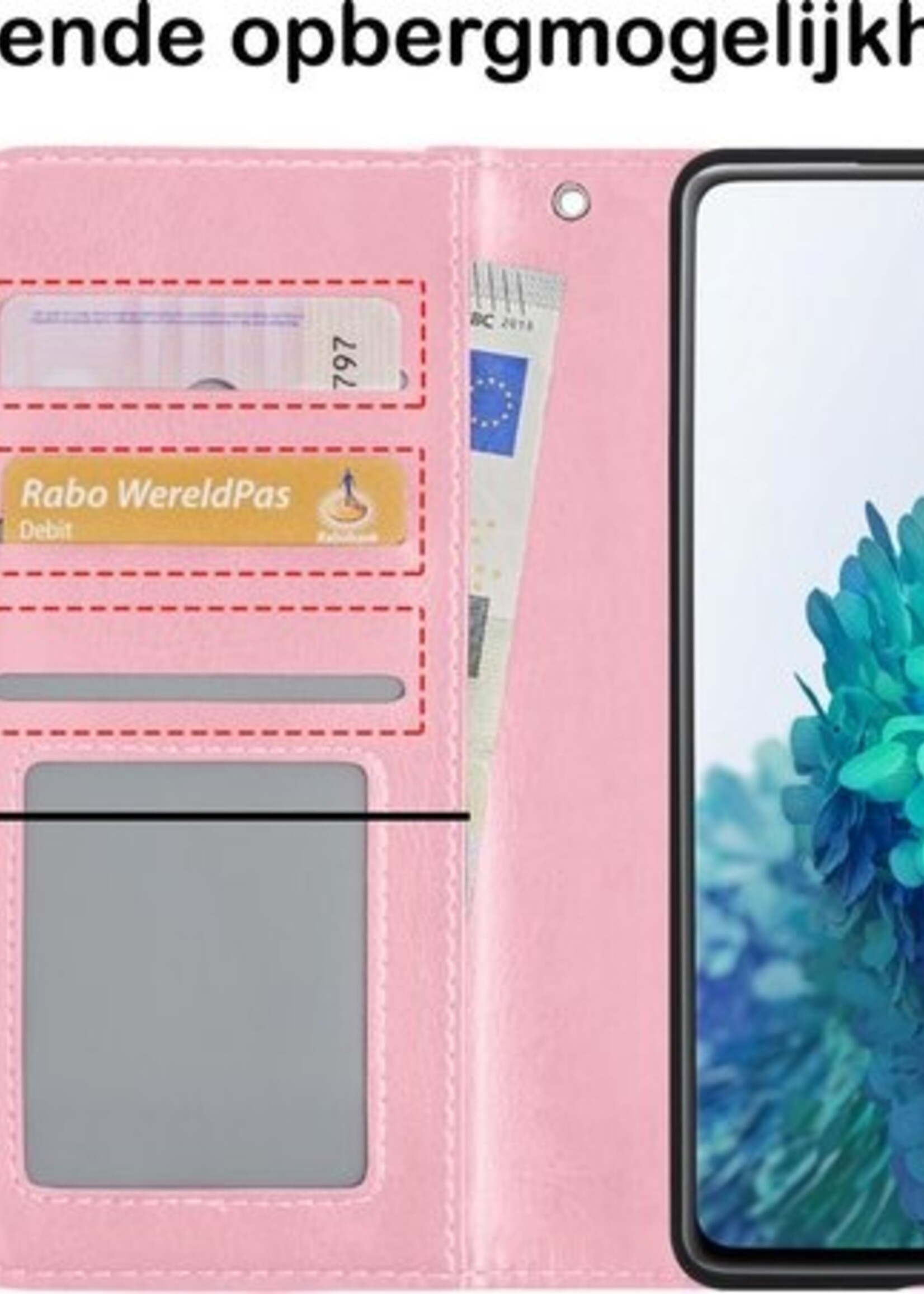 BTH Hoesje Geschikt voor Samsung S20 FE Hoesje Book Case Hoes Portemonnee Cover Walletcase Met Screenprotector - Hoes Geschikt voor Samsung Galaxy S20 FE Hoes Bookcase Hoesje - Lichtroze