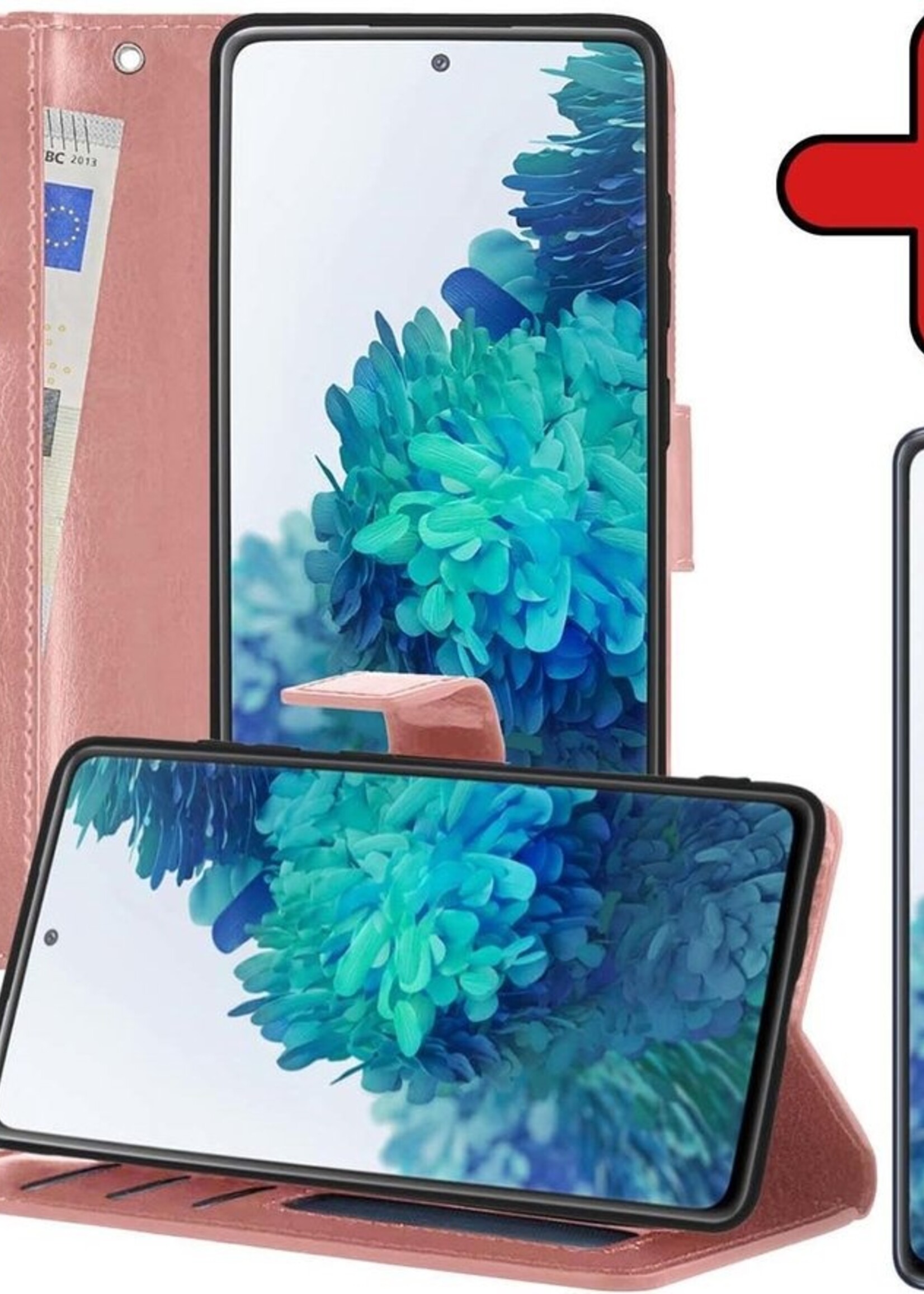 BTH Hoesje Geschikt voor Samsung S20 FE Hoesje Book Case Hoes Portemonnee Cover Walletcase Met Screenprotector - Hoes Geschikt voor Samsung Galaxy S20 FE Hoes Bookcase Hoesje - Rosé goud