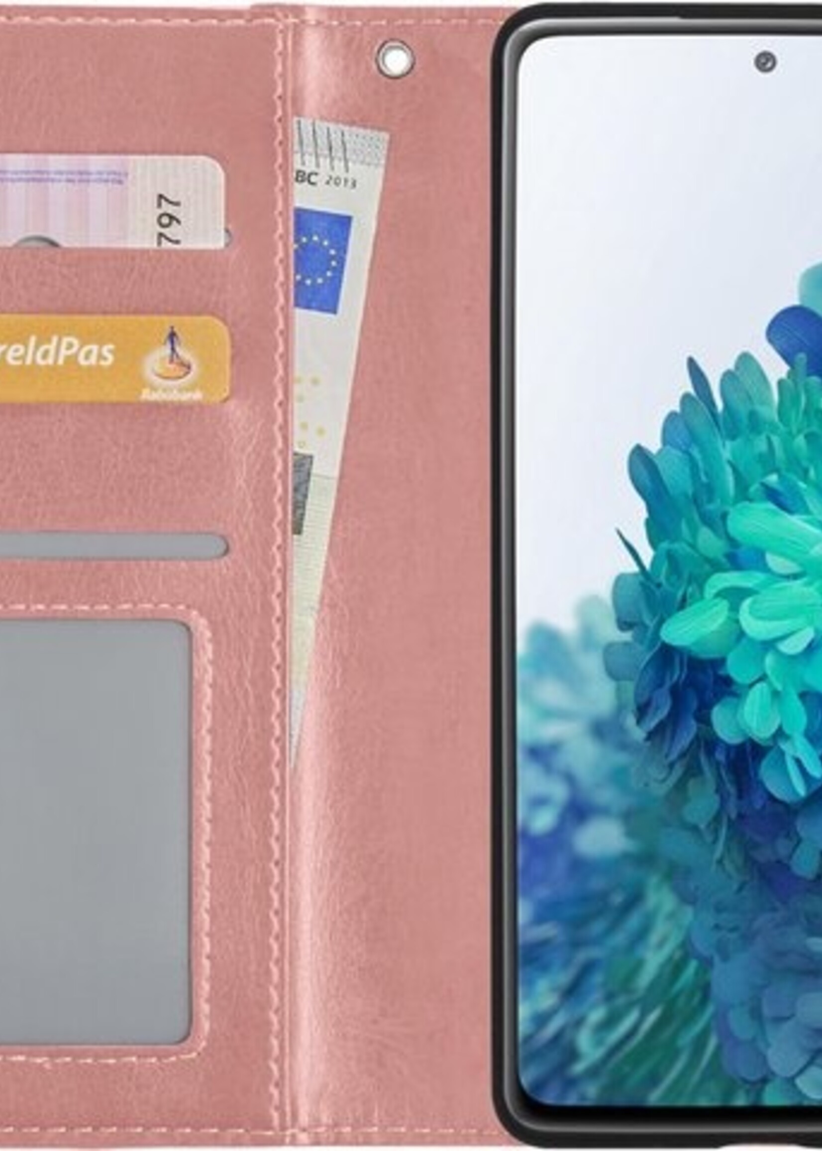 BTH Hoesje Geschikt voor Samsung S20 FE Hoesje Book Case Hoes Portemonnee Cover Walletcase Met Screenprotector - Hoes Geschikt voor Samsung Galaxy S20 FE Hoes Bookcase Hoesje - Rosé goud