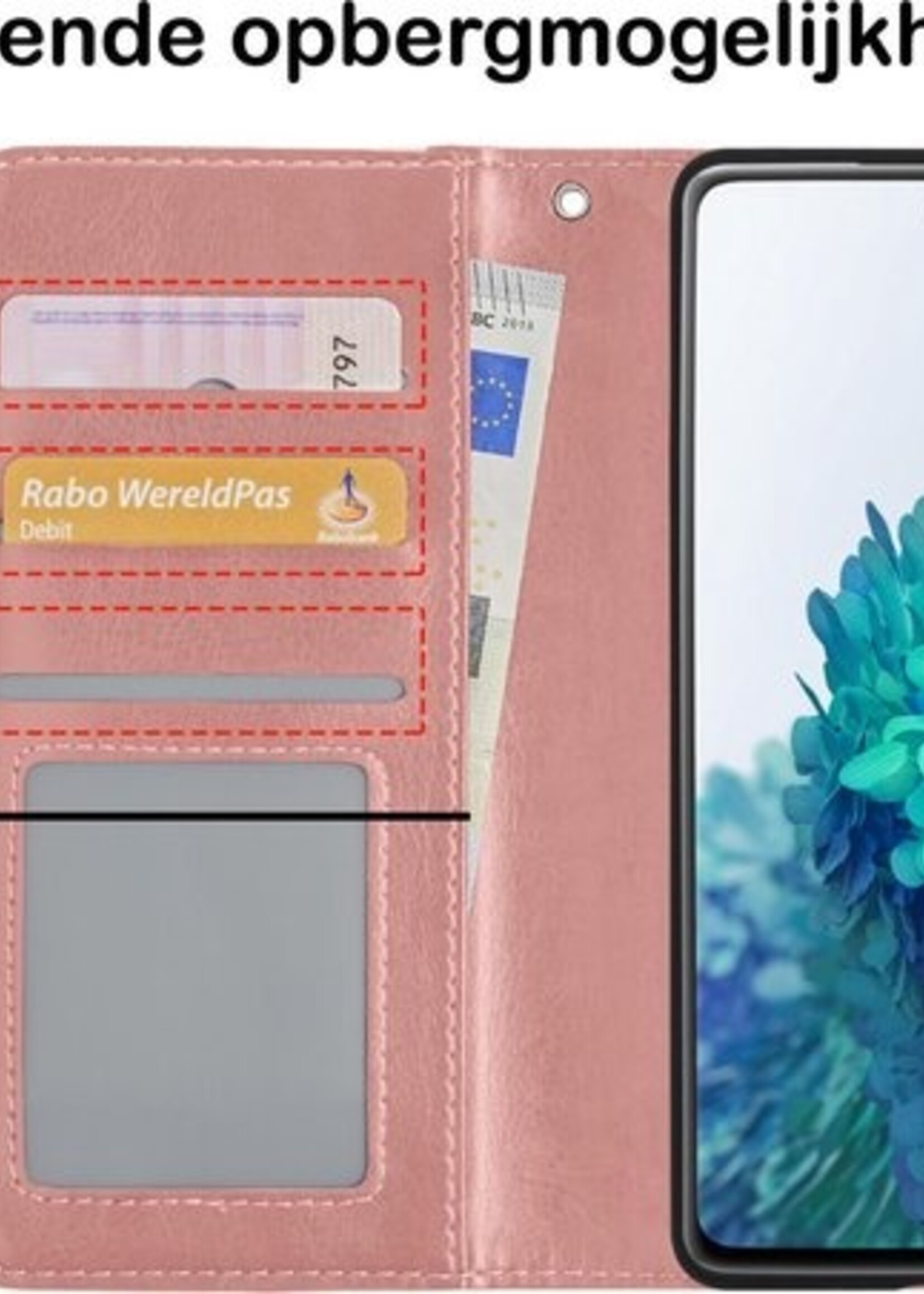 BTH Hoesje Geschikt voor Samsung S20 FE Hoesje Book Case Hoes Portemonnee Cover Walletcase Met Screenprotector - Hoes Geschikt voor Samsung Galaxy S20 FE Hoes Bookcase Hoesje - Rosé goud