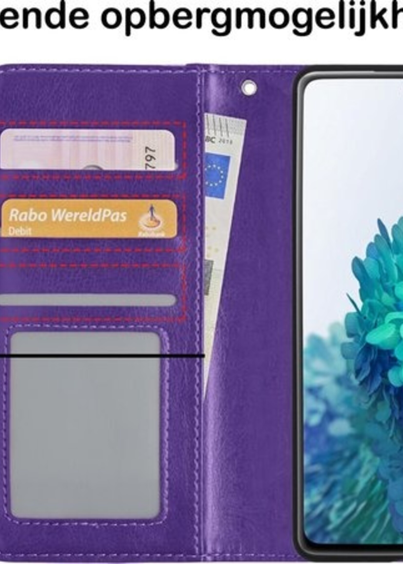 BTH Hoesje Geschikt voor Samsung S20 FE Hoesje Book Case Hoes Portemonnee Cover Walletcase Met Screenprotector - Hoes Geschikt voor Samsung Galaxy S20 FE Hoes Bookcase Hoesje - Paars